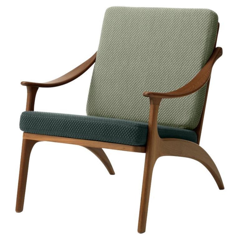 Lean Back Lounge Chair Mosaic Teak, Petrol Shade, Light Sage by Warm Nordic For Sale at 1stDibs