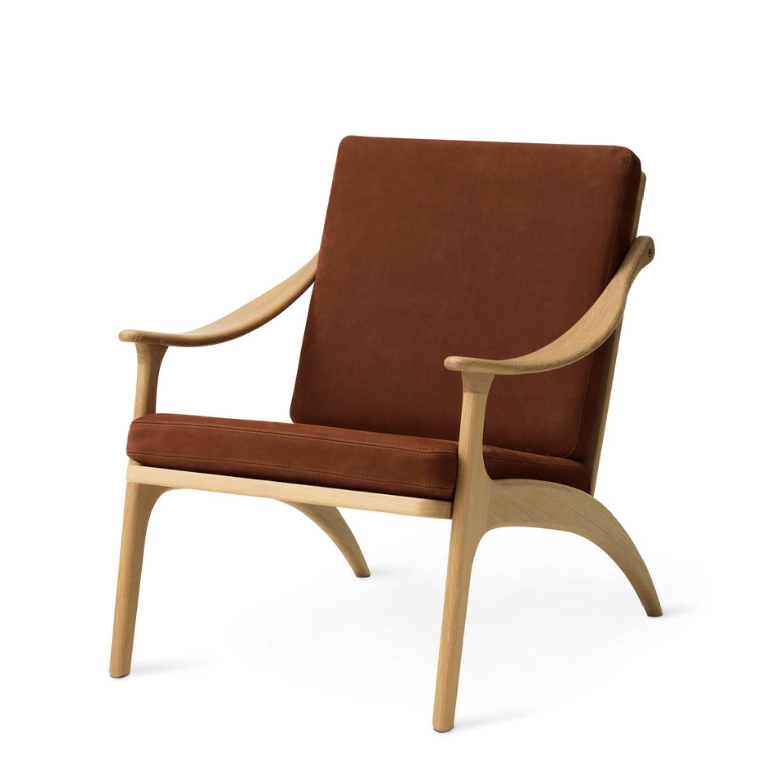 Post-Modern Lean Back Lounge Chair Nabuk White Oiled Oak Seppia by Warm Nordic For Sale