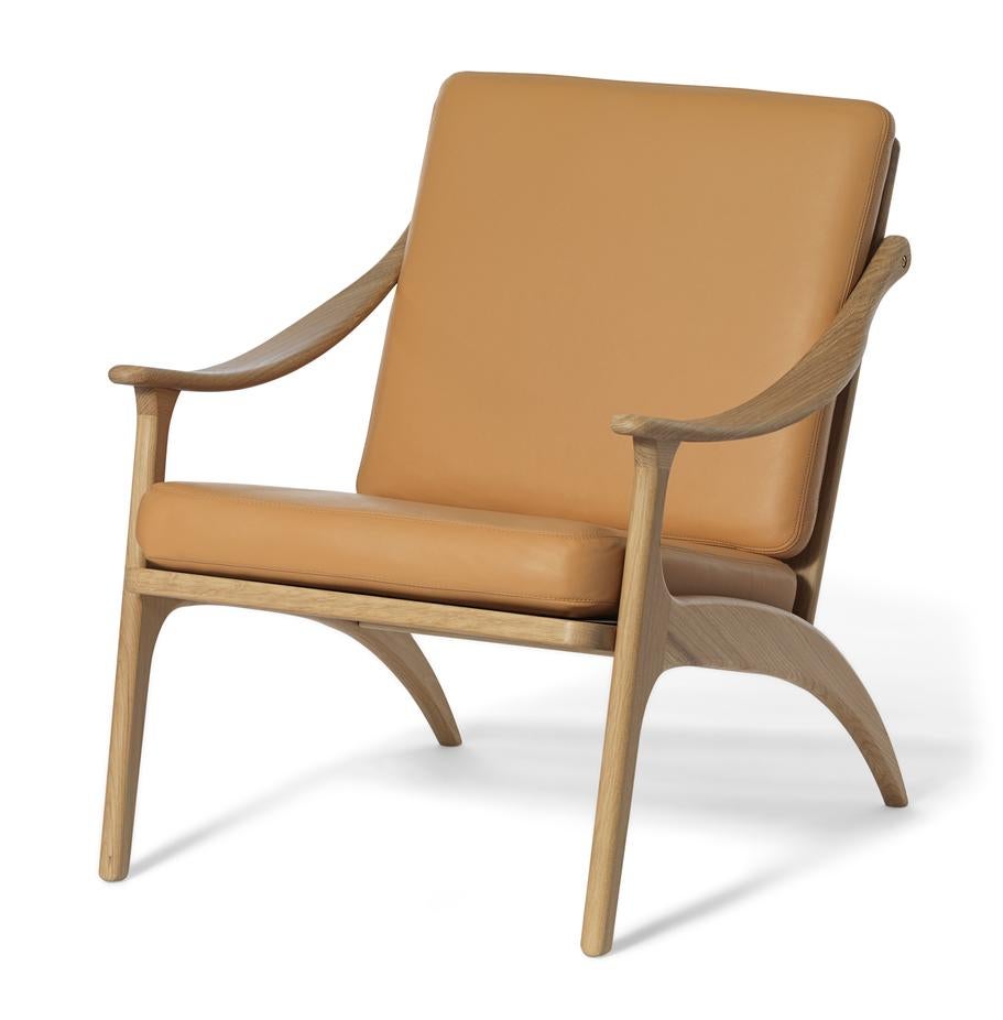 Danish Lean Back Lounge Chair Nabuk White Oiled Oak, Terra by Warm Nordic For Sale