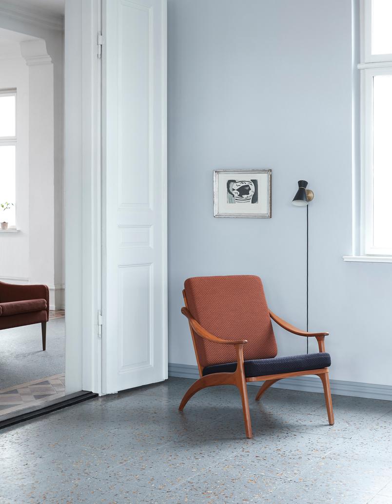 Lean Back Lounge Chair White Oiled Oak, Dark Cyan by Warm Nordic For Sale 1