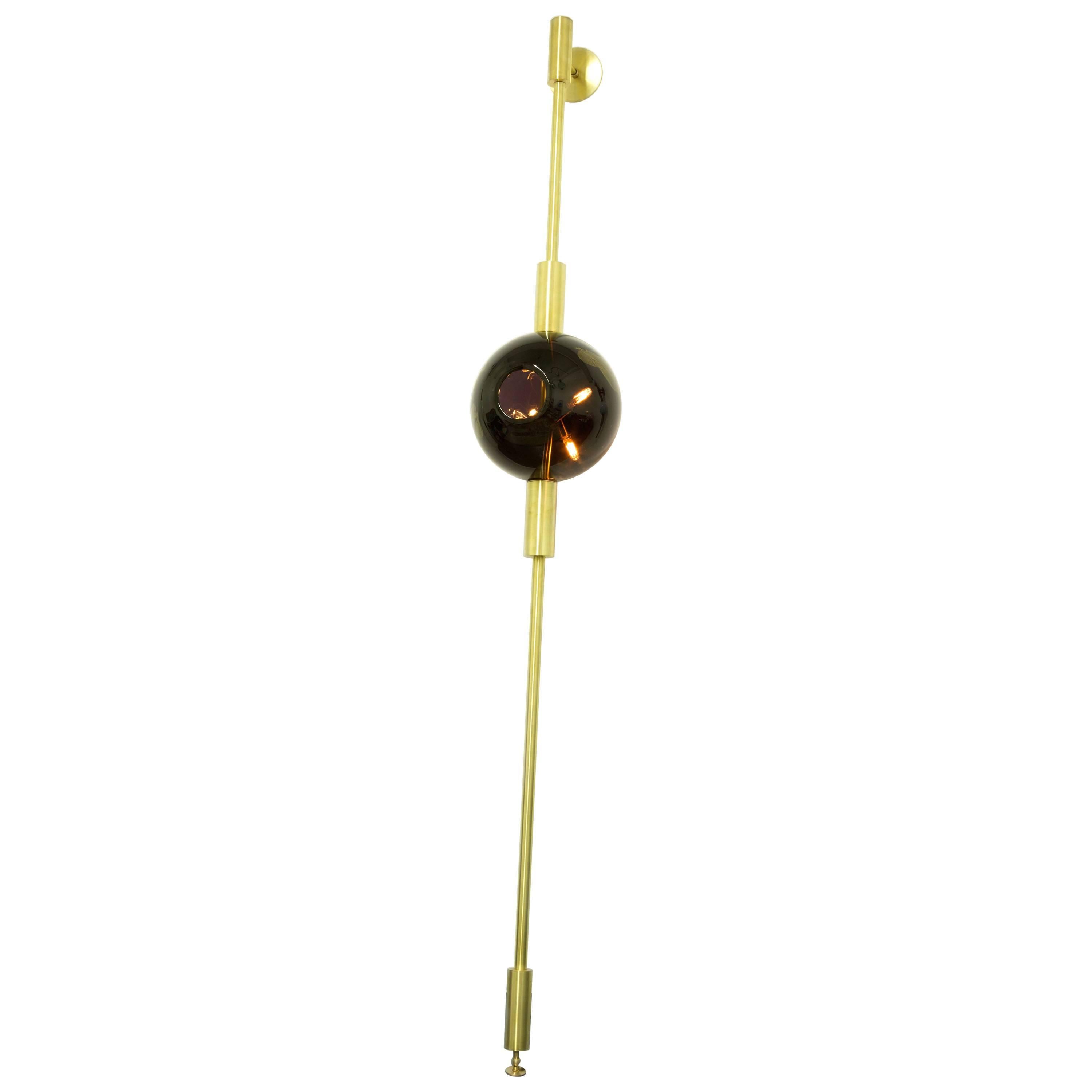 Lean Light, Black & Gold Leaf Glass with Brushed Brass Finish, Wall/Floor Light For Sale