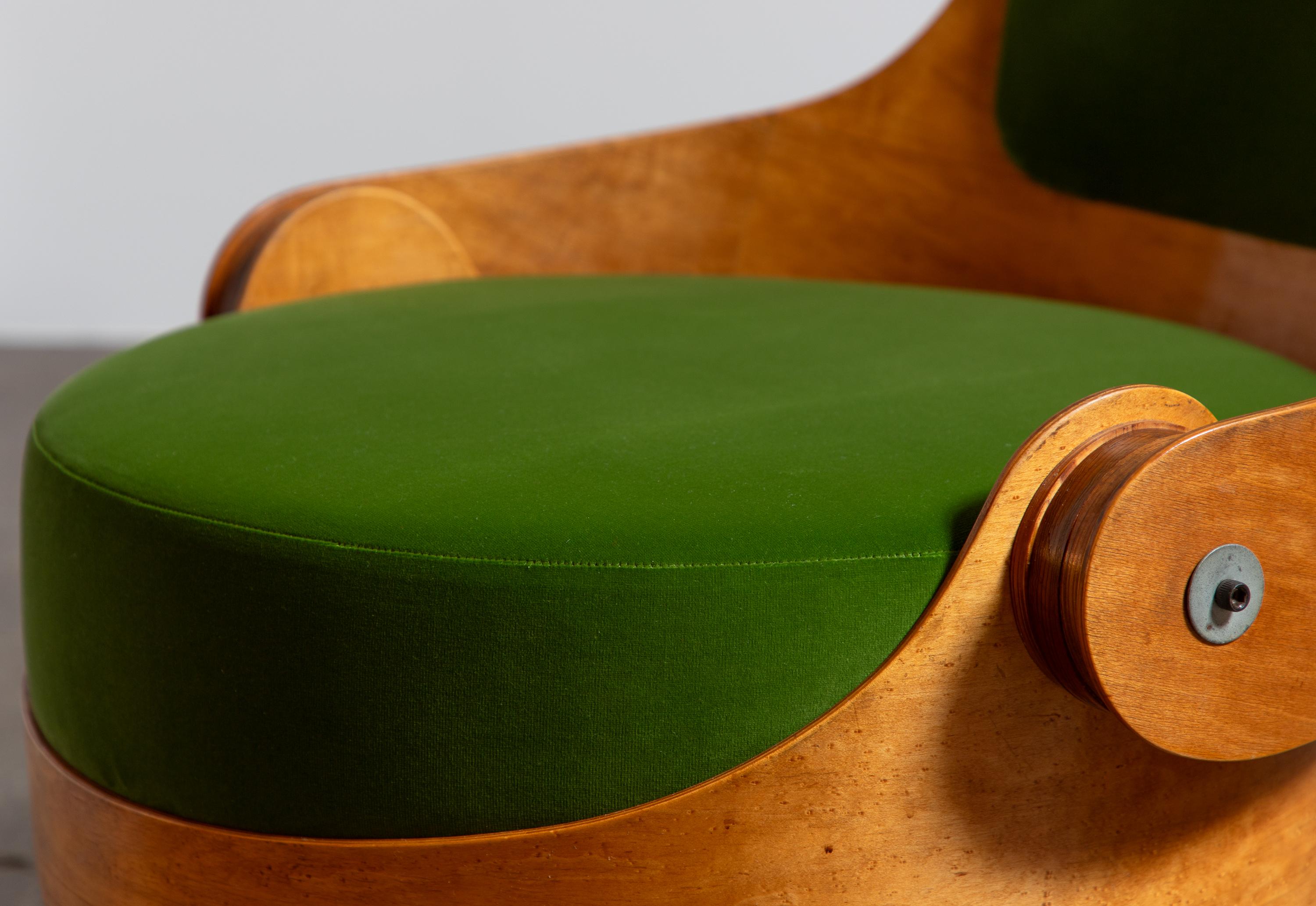 Leandre Poisson Modernist Bent Plywood Upholstered Chair in Schumacher Velvet For Sale 2
