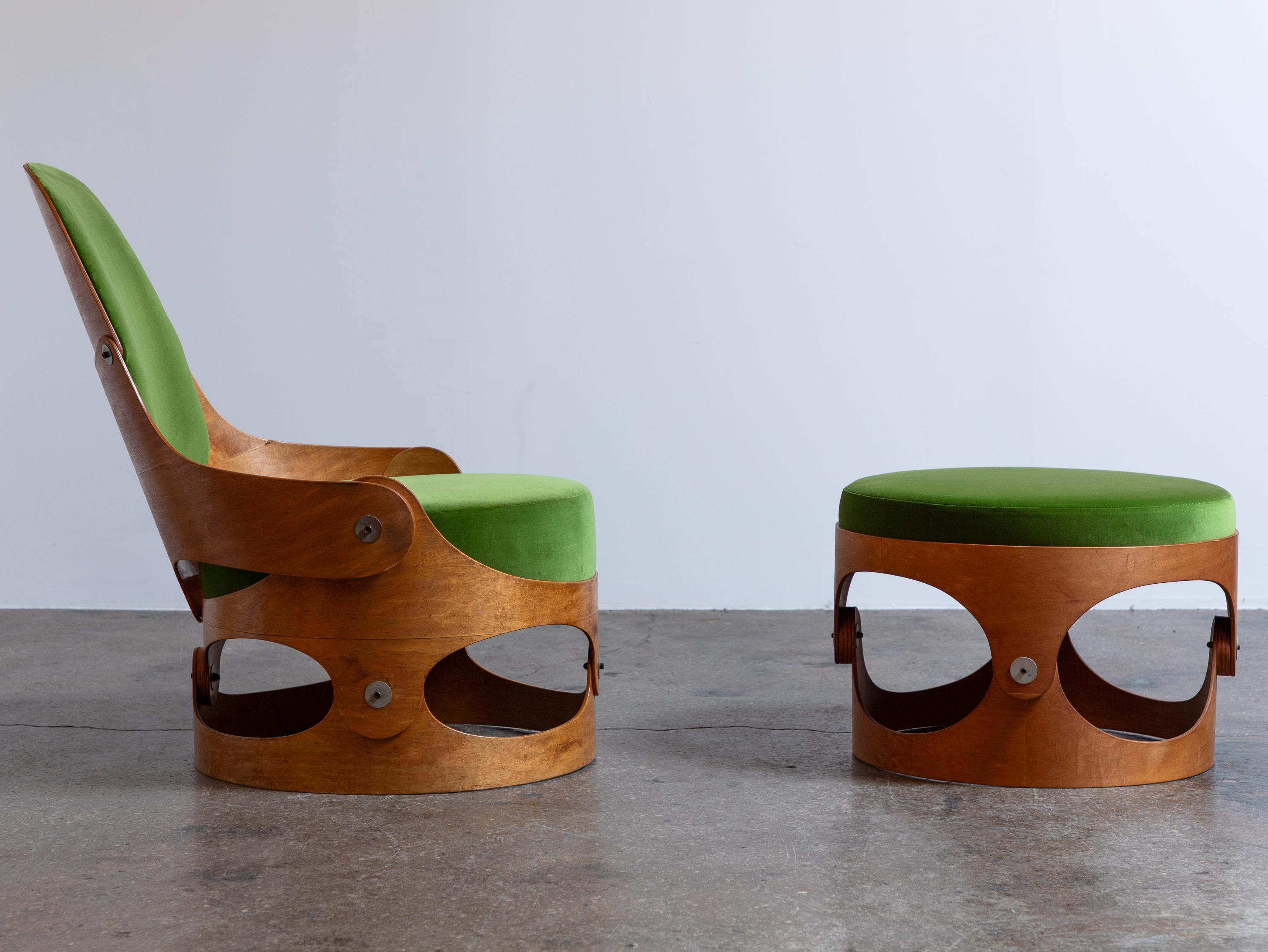 Leandre Poisson Modernist Bent Plywood Upholstered Chair in Schumacher Velvet For Sale 4