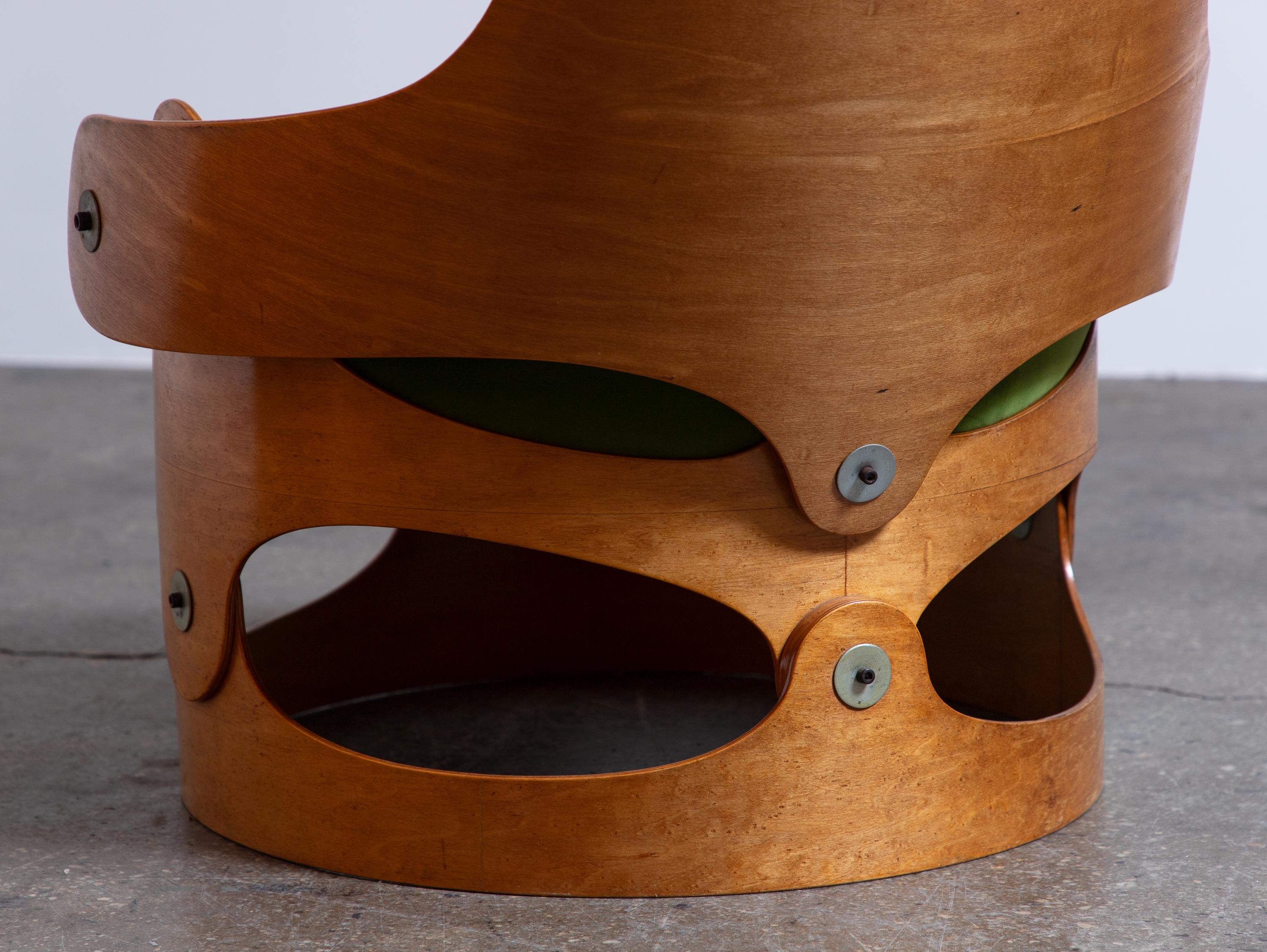 Leandre Poisson Modernist Bent Plywood Upholstered Chair in Schumacher Velvet For Sale 6