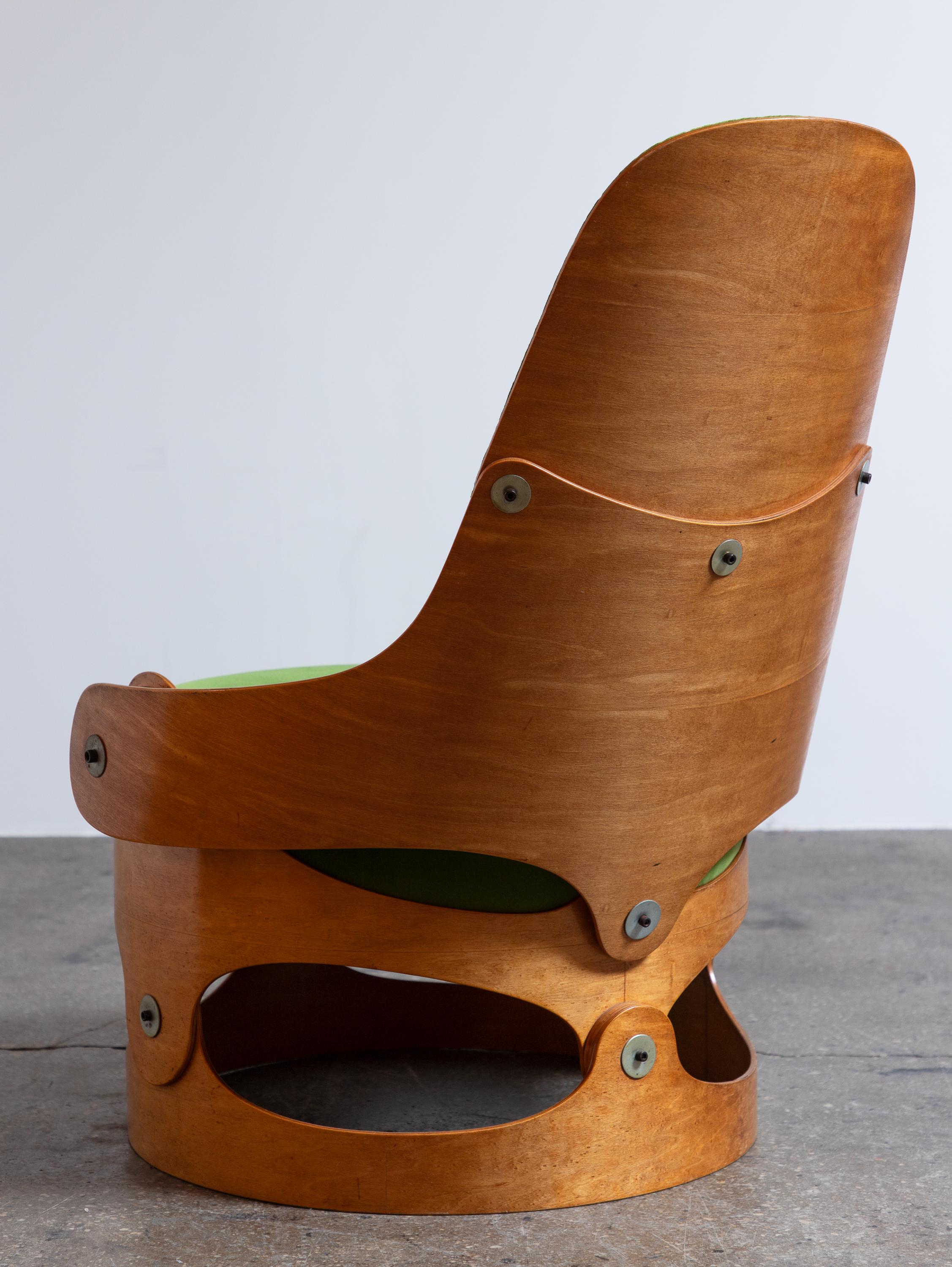 Leandre Poisson Modernist Bent Plywood Upholstered Chair in Schumacher Velvet For Sale 7