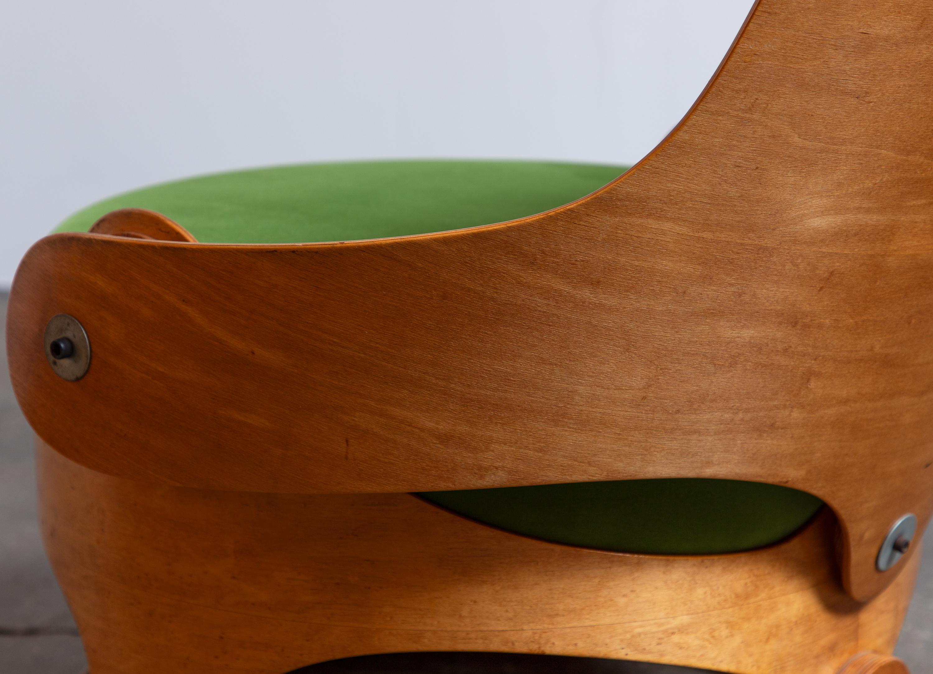Leandre Poisson Modernist Bent Plywood Upholstered Chair in Schumacher Velvet For Sale 9