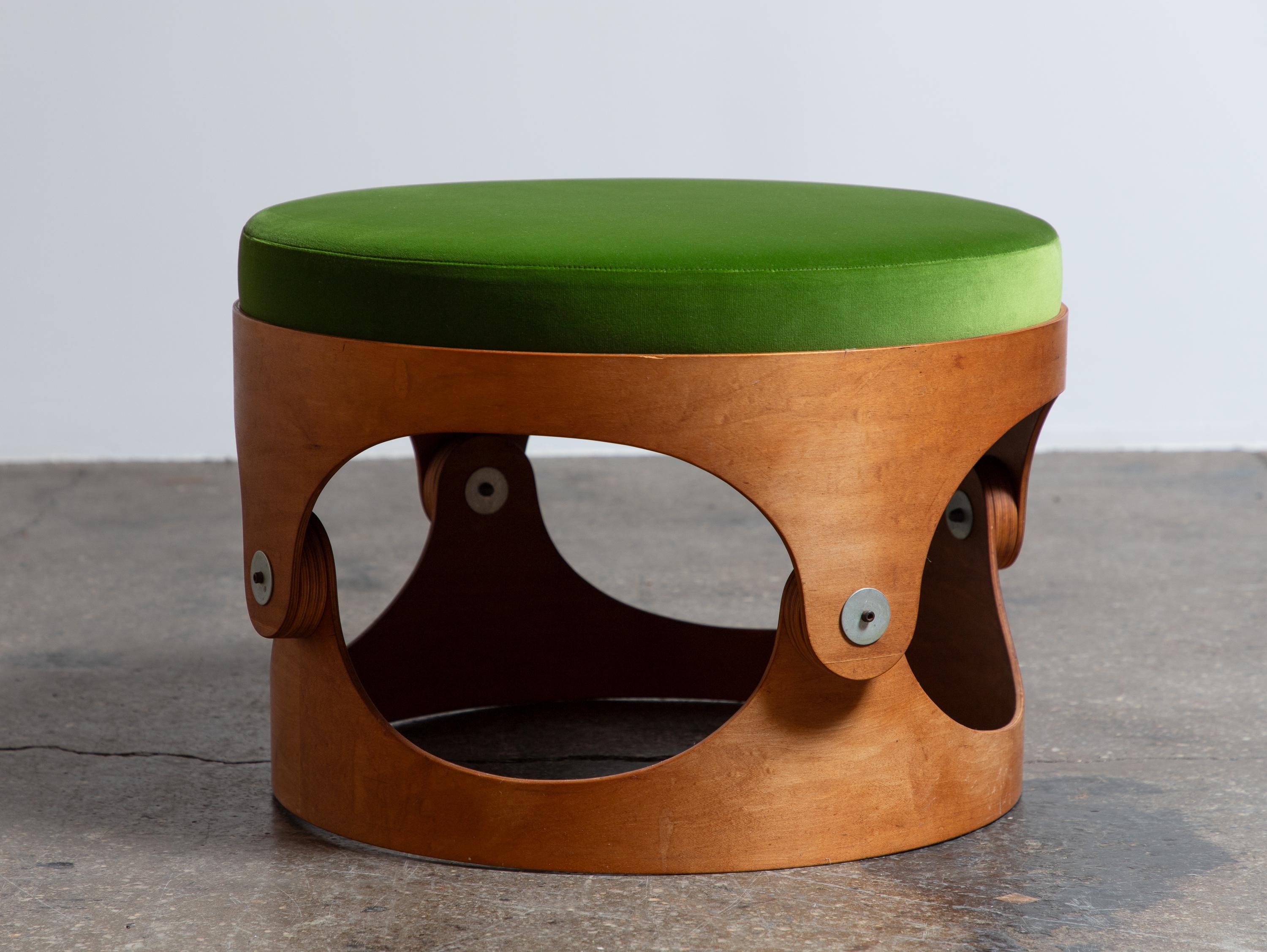 Leandre Poisson Modernist Bent Plywood Upholstered Chair in Schumacher Velvet For Sale 1