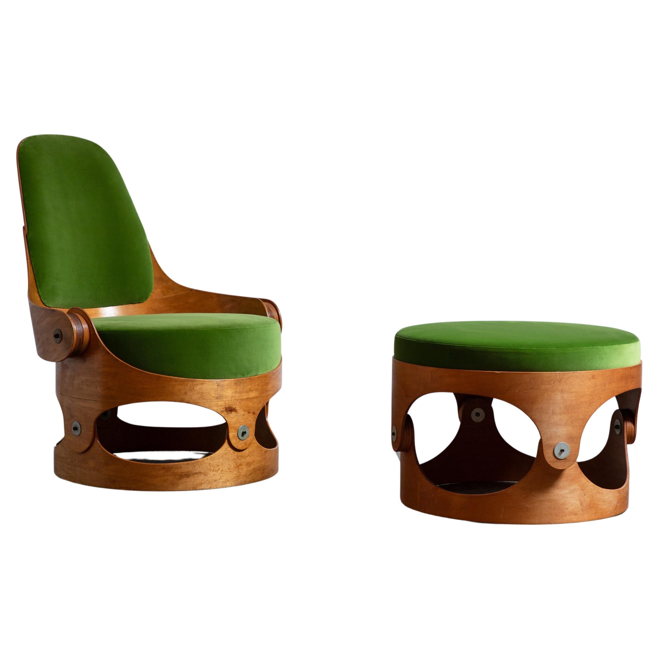 Leandre Poisson Modernist Bent Plywood Upholstered Chair in Schumacher Velvet For Sale