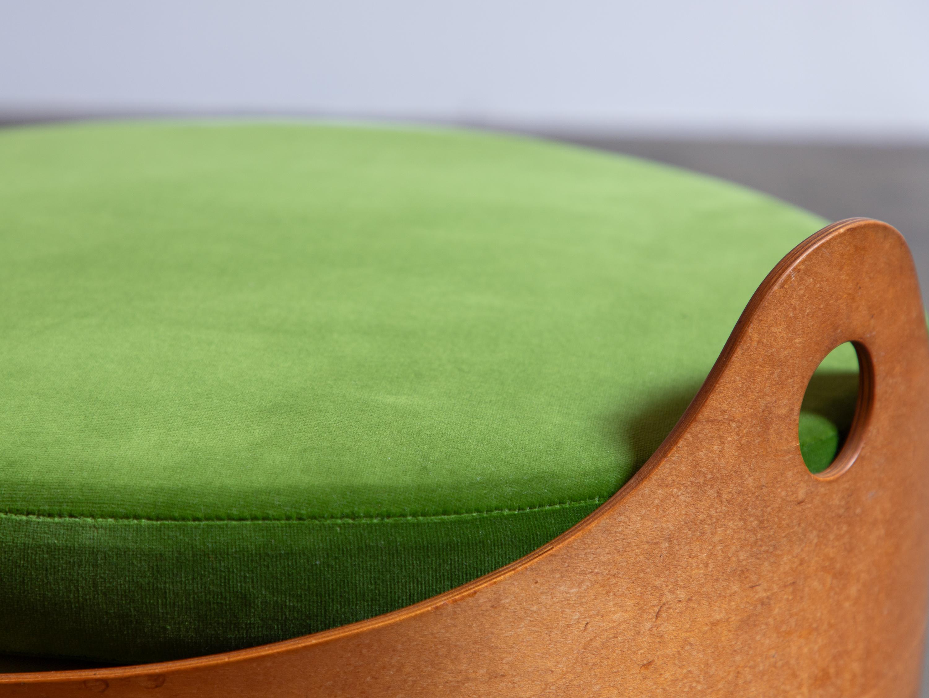 Leandre Poisson Modernist Bent Plywood Upholstered Ottoman in Schumacher Velvet For Sale 3