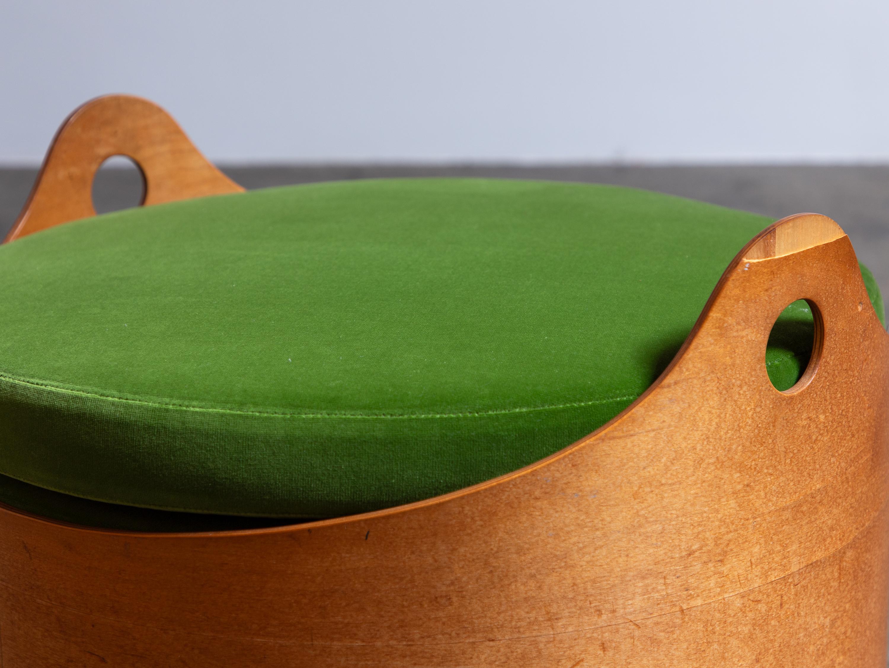 Leandre Poisson Modernist Bent Plywood Upholstered Ottoman in Schumacher Velvet For Sale 1