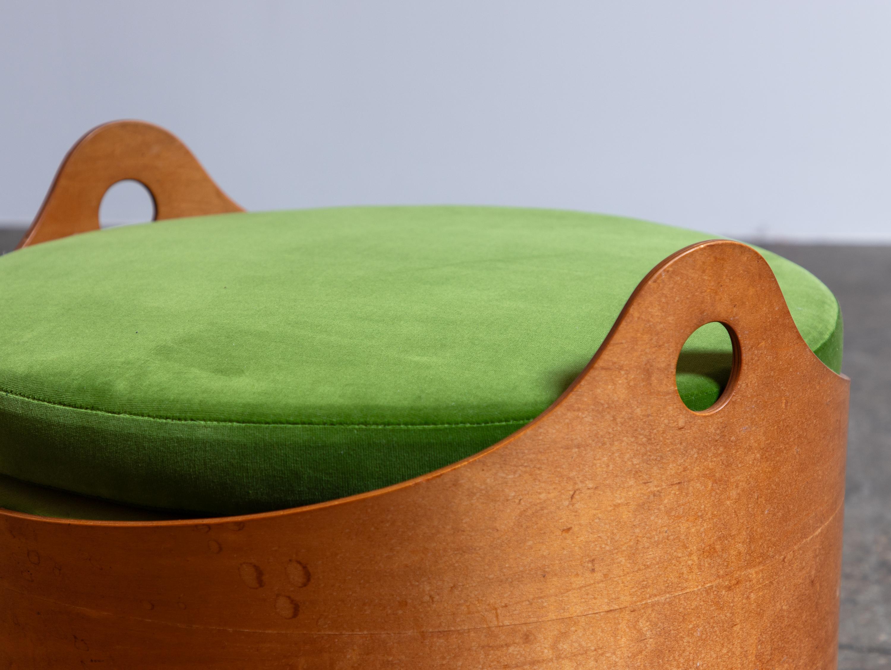 Leandre Poisson Modernist Bent Plywood Upholstered Ottoman in Schumacher Velvet For Sale 2
