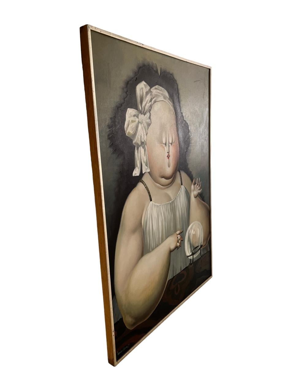 American Leandro Velasco, 1973 Oil on Canvas Portrait Painting of Voluptuous Woman For Sale
