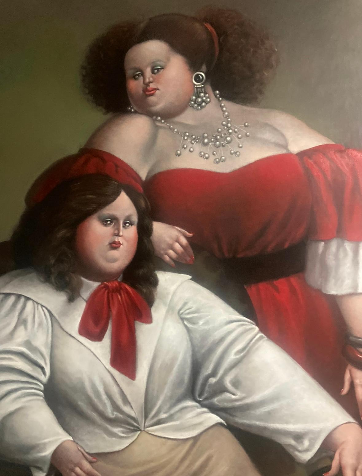 Leandro Velasco Original Oil Painting On Canvas “girl friends”. In good condition measures 64x50.