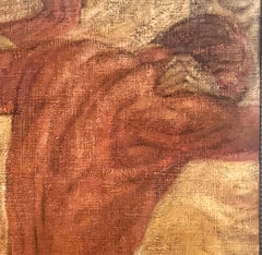 "Leaning Torso", Large, Important Painting w/ Nude Male in Burnt Sienna, Gold