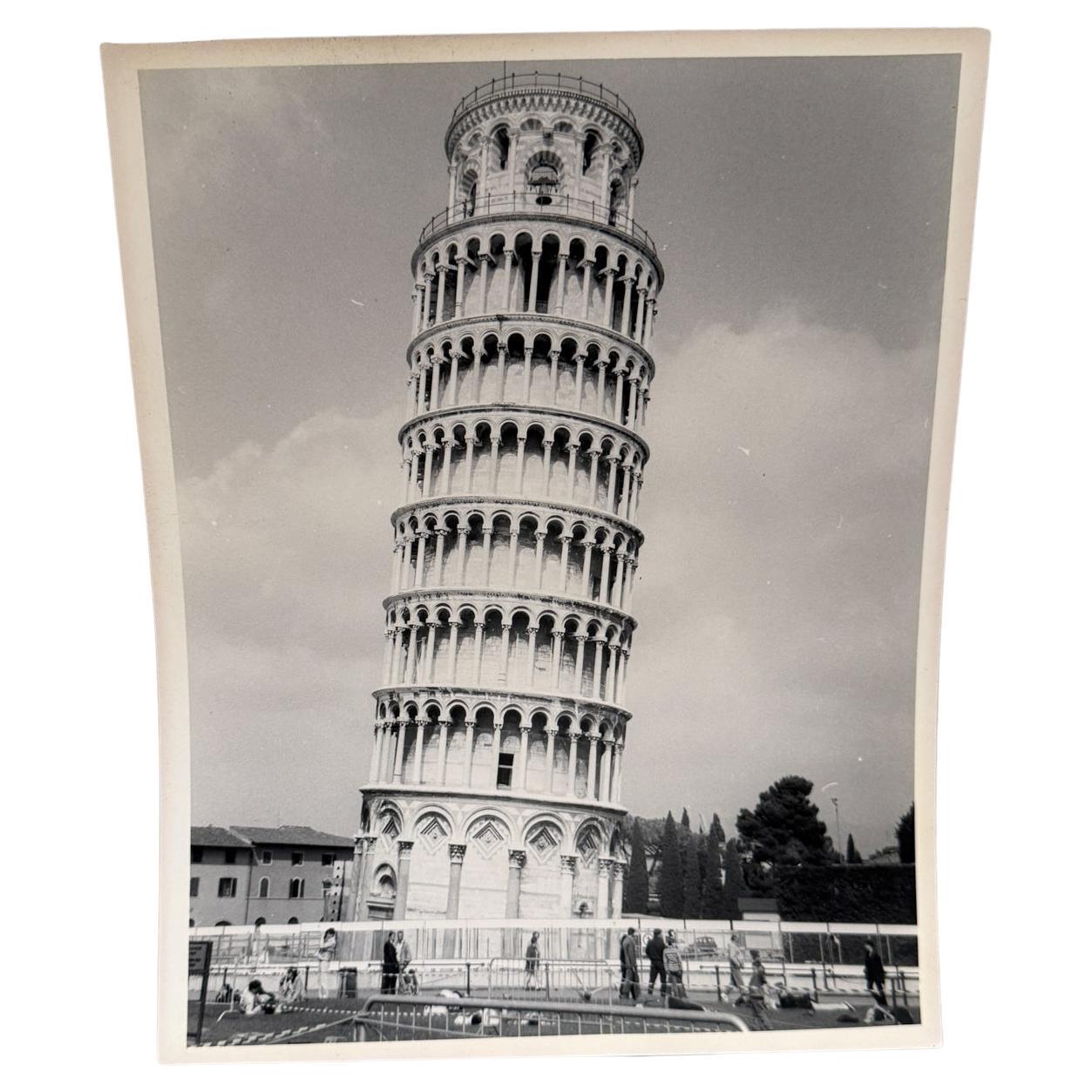 Leaning Tower of Pisa Black and White Photograph