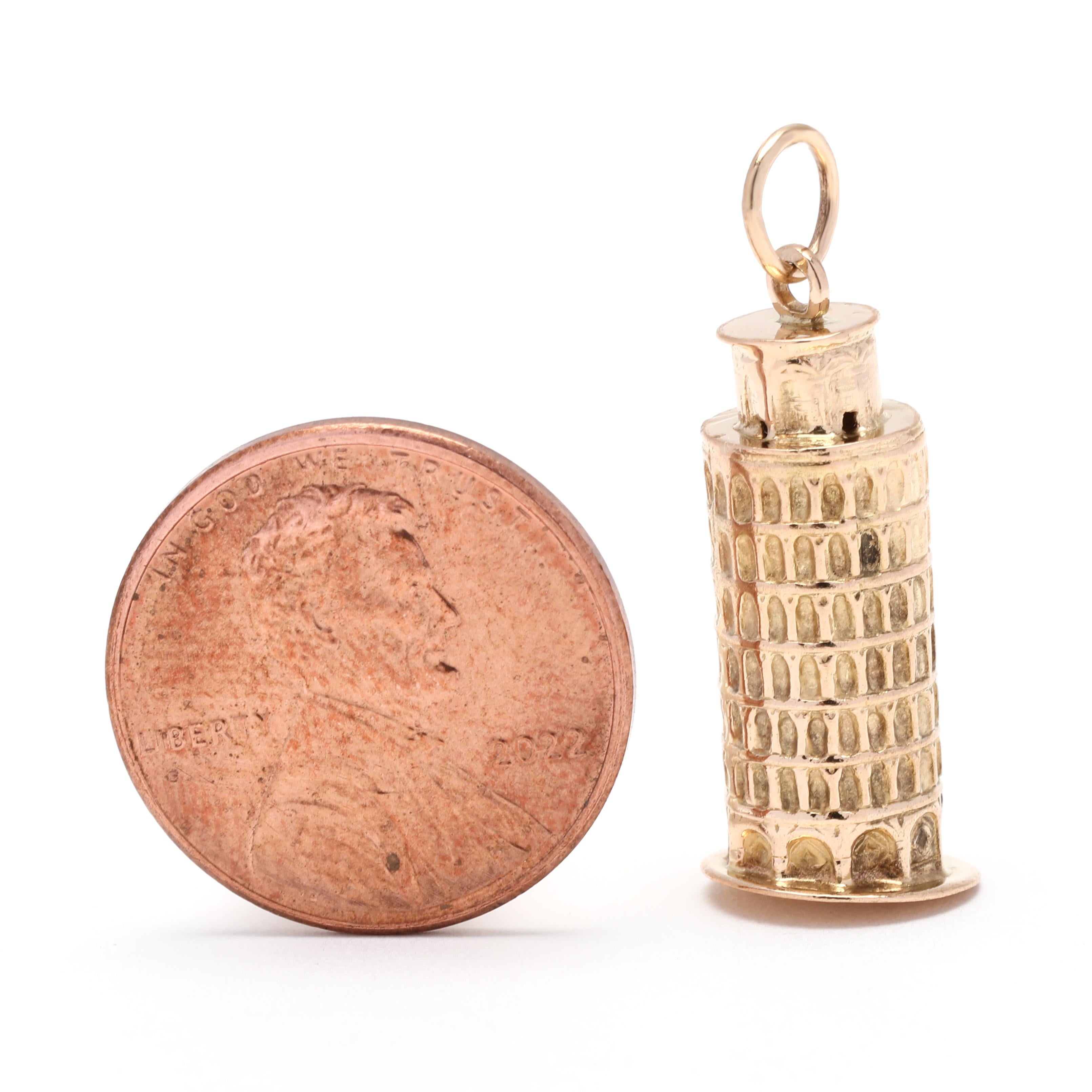 This 18K yellow gold Leaning Tower of Pisa charm is a perfect way to remember the iconic Italian landmark. Its small size (1 inch) allows it to be worn alone or layered with other charms. The classic design and intricate details make it a timeless