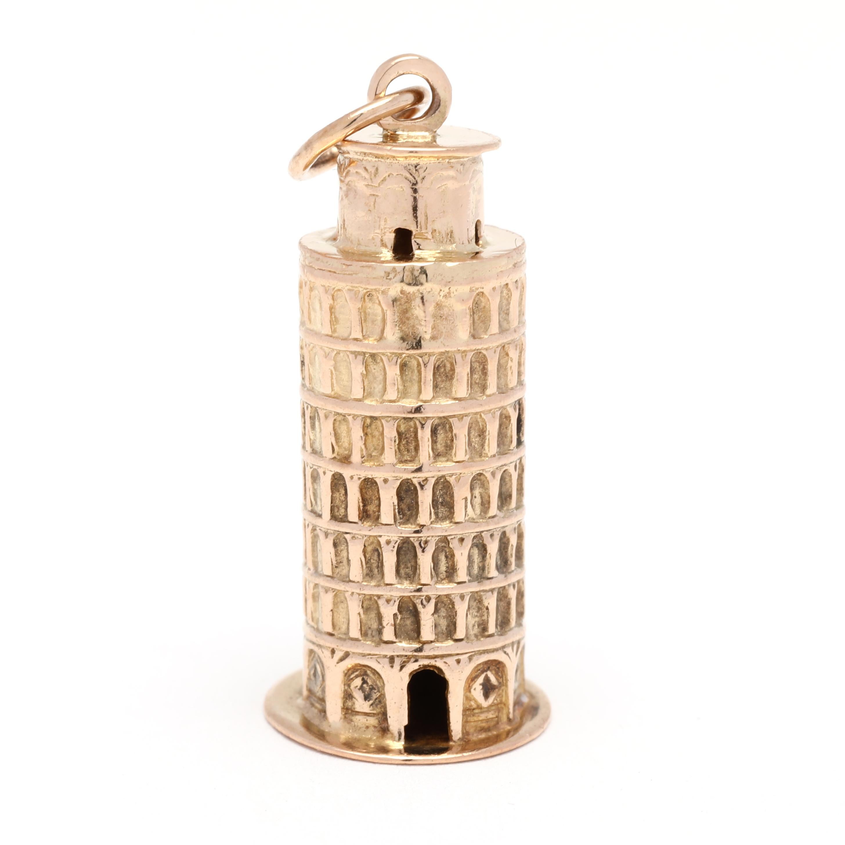 Women's or Men's Leaning Tower of Pisa Charm, 18k Yellow Gold, Small Gold Leaning