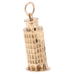 Leaning Tower of Pisa Charm, 18k Yellow Gold, Small Gold Leaning