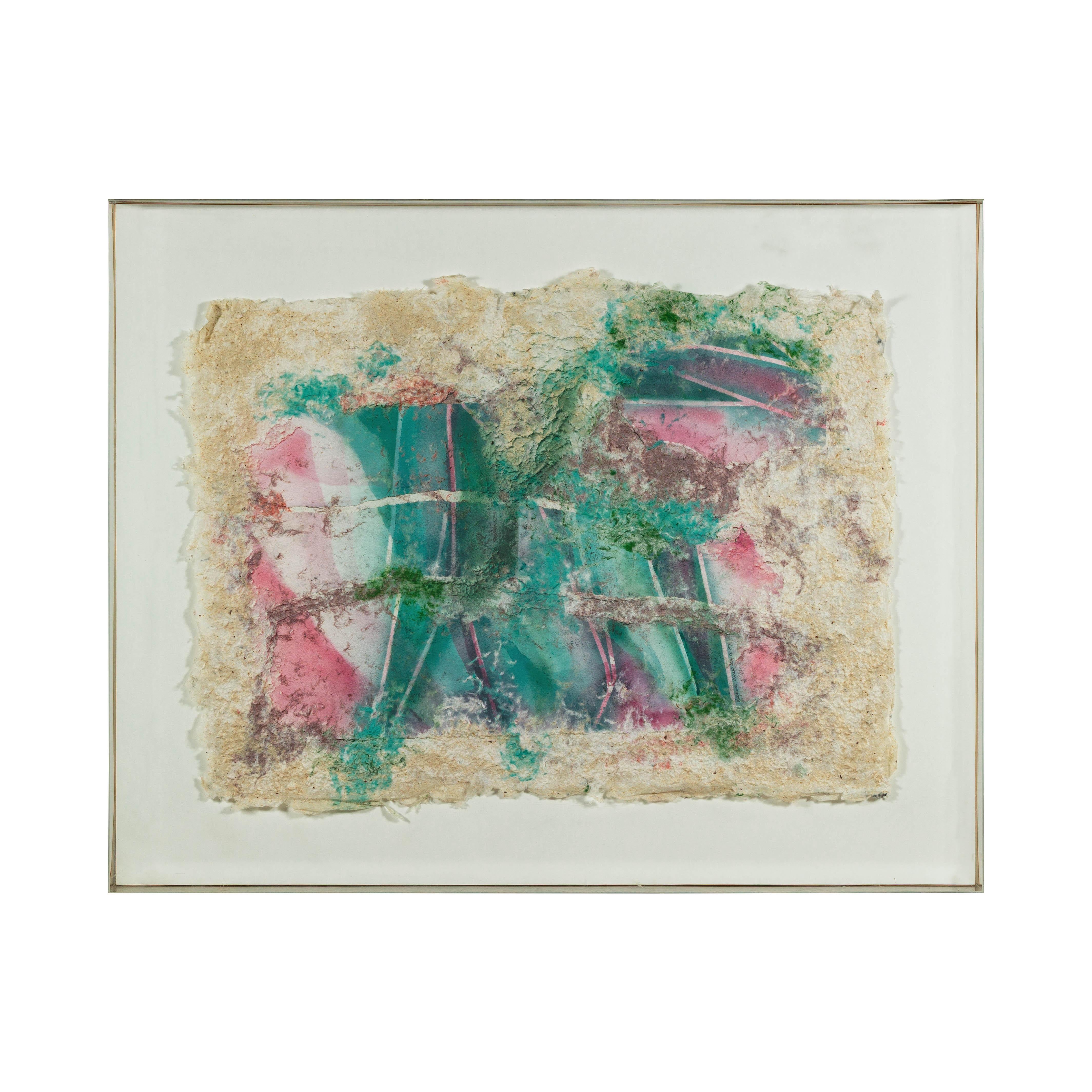 Leanne Weissler Abstraktes Gemälde in Lucite-Box-Rahmen mit leuchtenden Pastelltönen im Angebot 11
