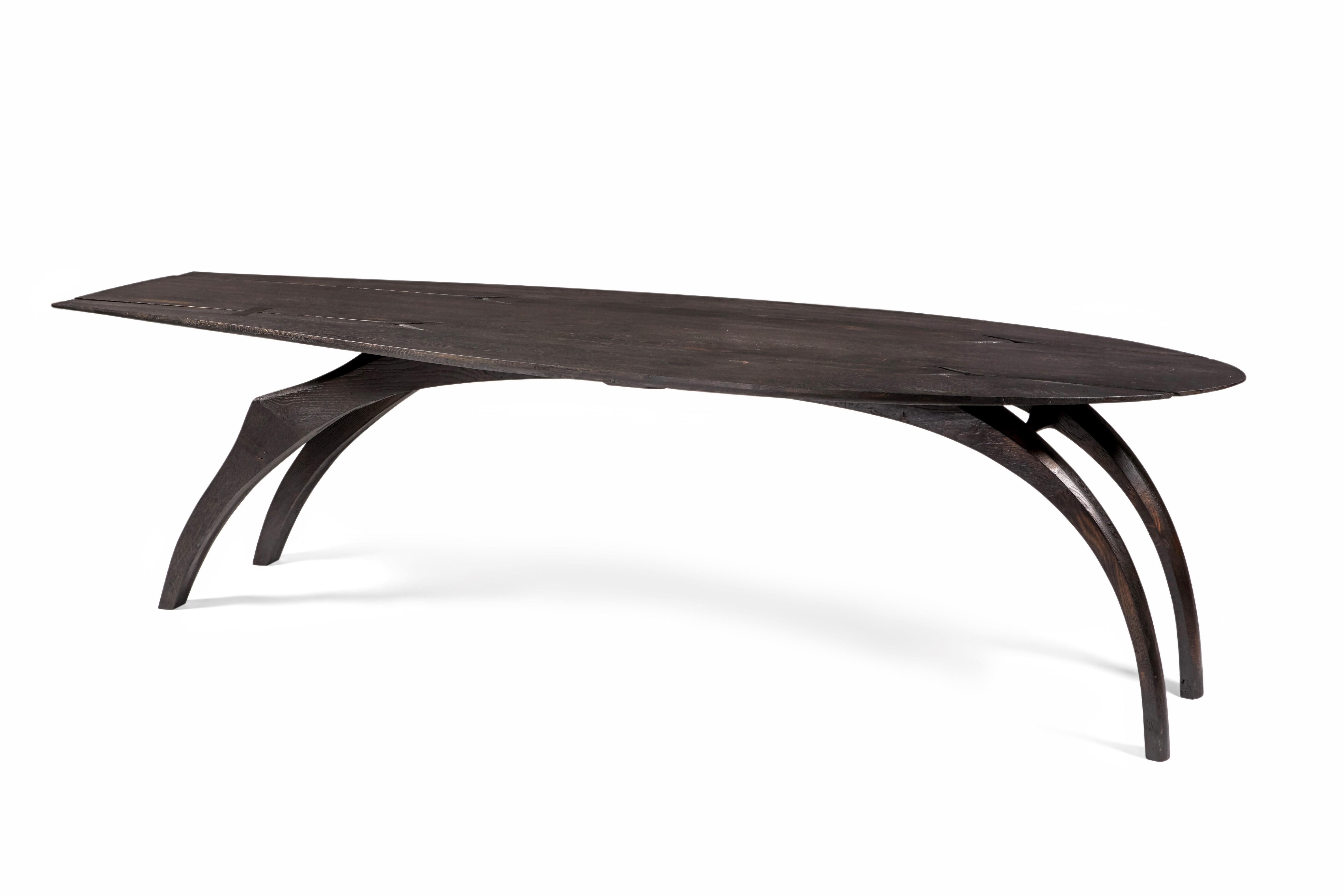 Ebonized 'Leap' Dining table, ebonized and scorched oak. One of a kind. Jonathan Field. 