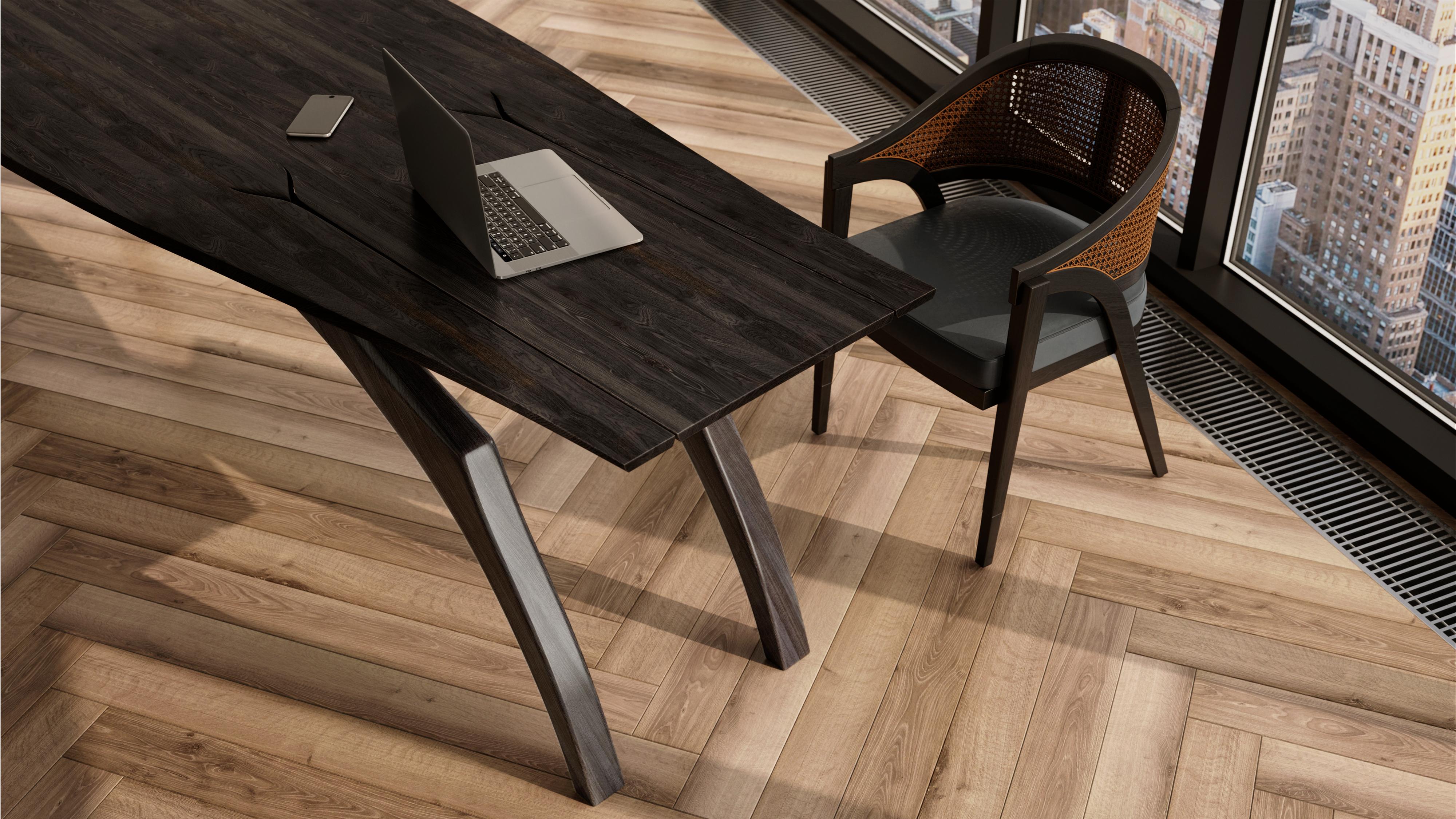 Modern 'Leap' Dining table, ebonized and scorched oak. One of a kind. Jonathan Field. 