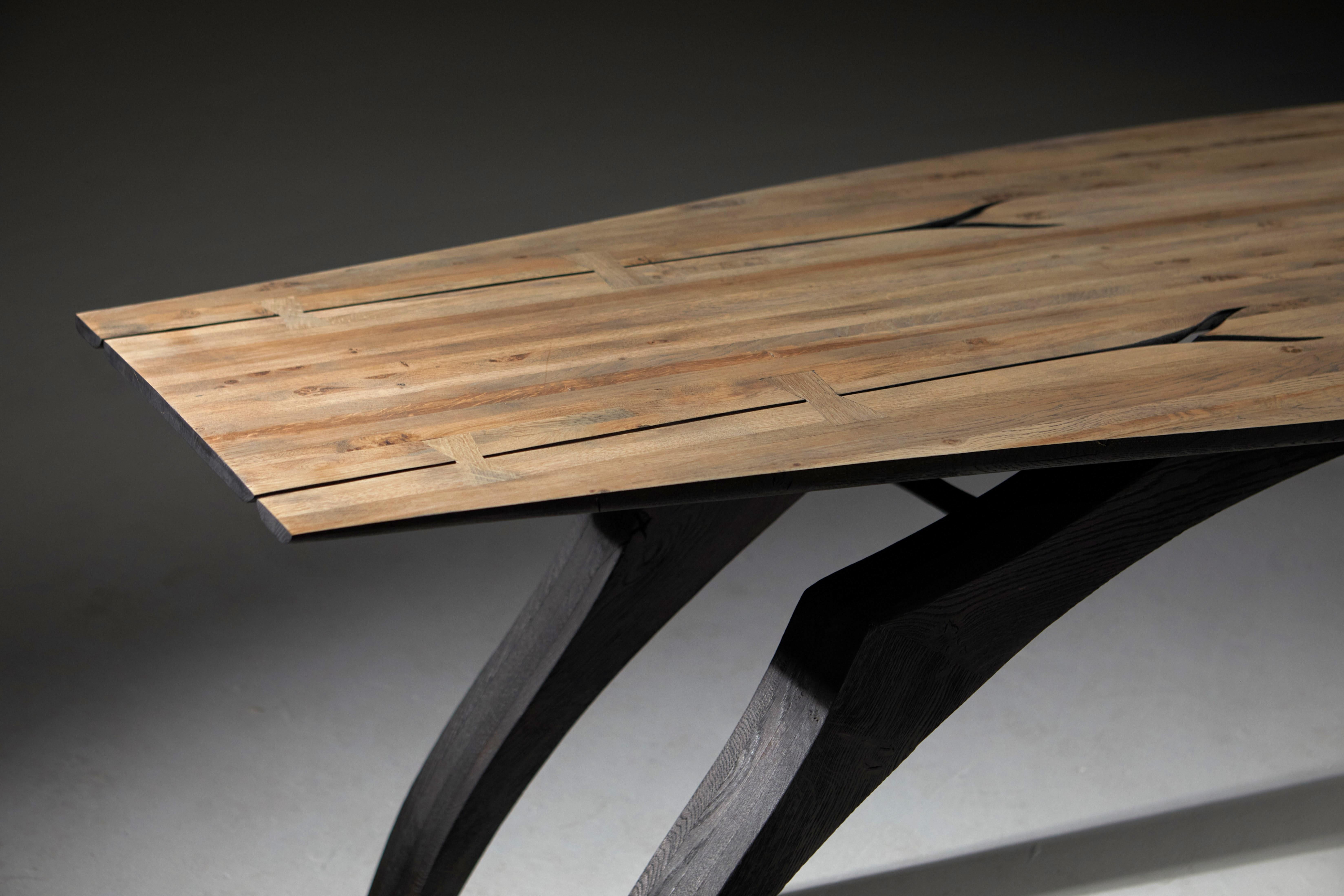 Leap Table, Scorched Oak Legs, Unique. By Jonathan Field 11