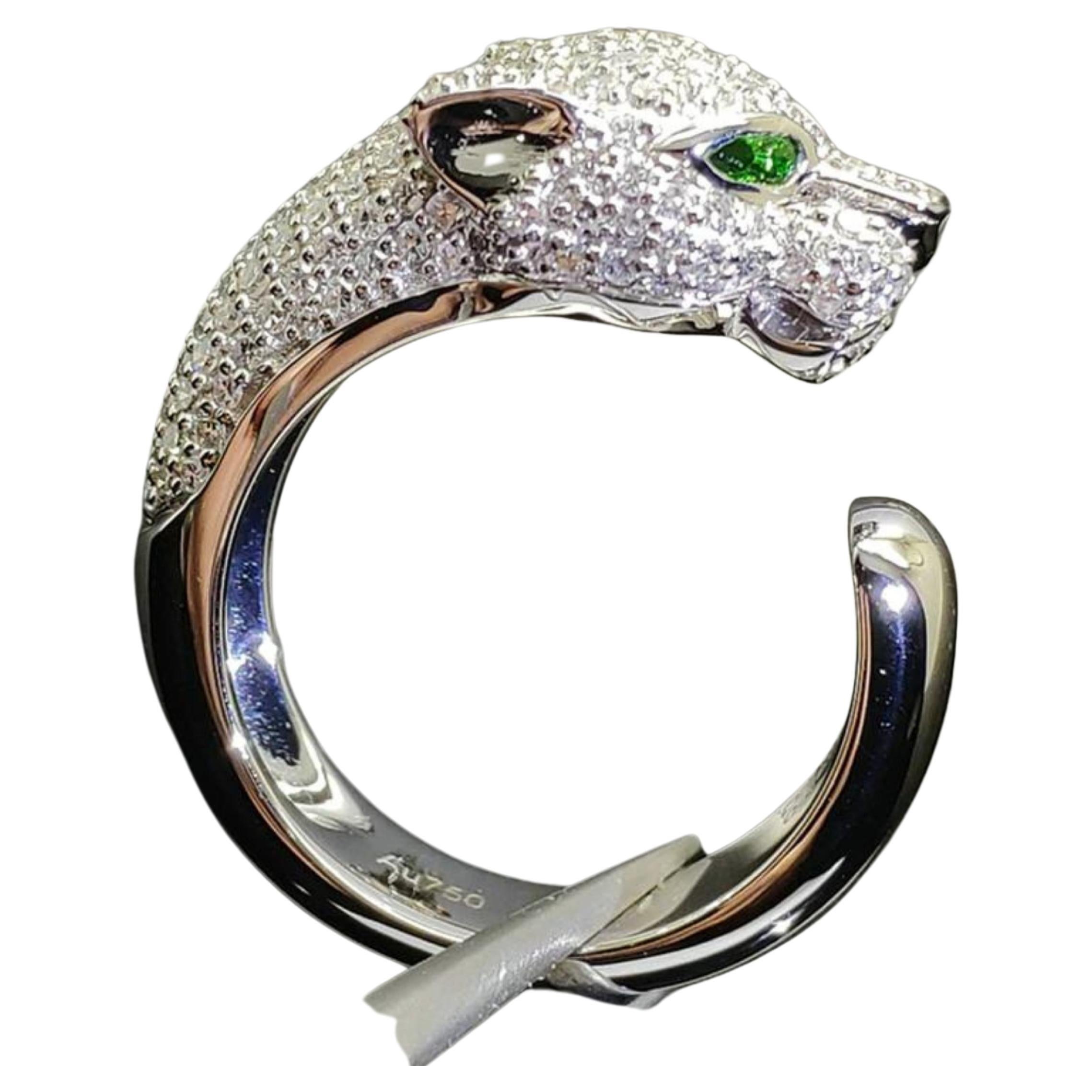 Leaped head Tsavorite Diamond Ring 18 Karat white Gold  For Sale