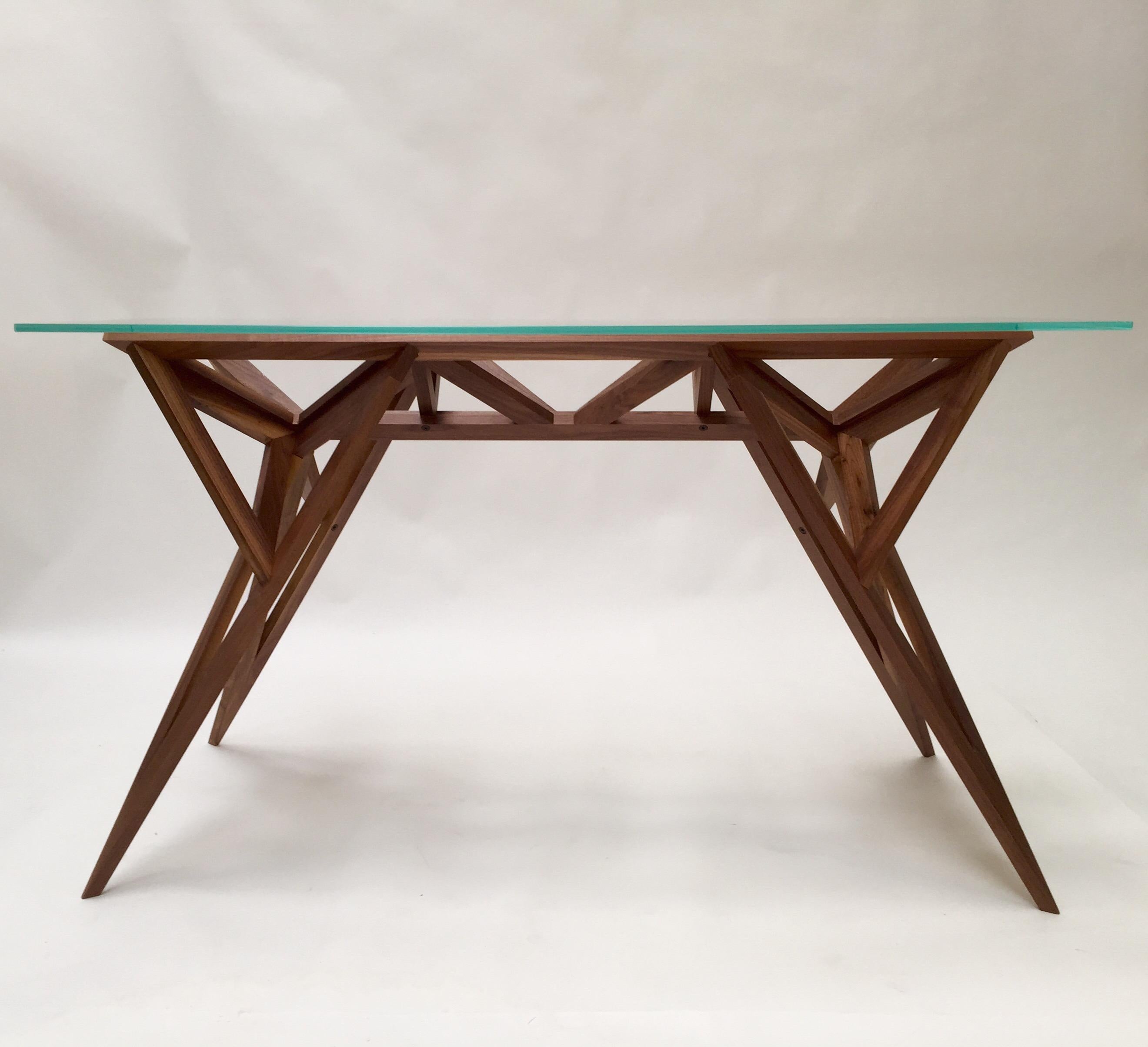 Italian Leapfrog Design Table, Essential in Wood and Glass For Sale