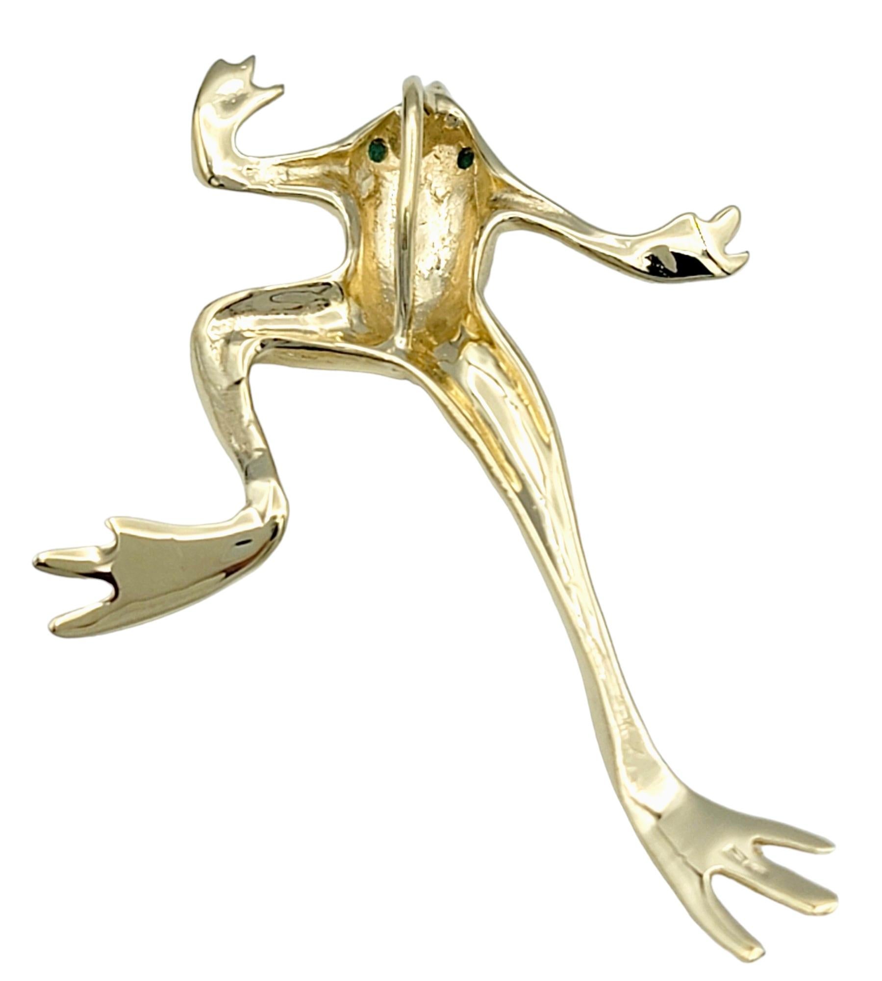 Pendentif grenouille en or jaune 14 carats poli avec yeux d'émeraude Pour femmes en vente