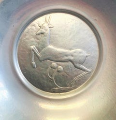 "Leaping Stag Bowl, " Rare Art Deco Bowl with Sculptural Relief by Oscar Bach