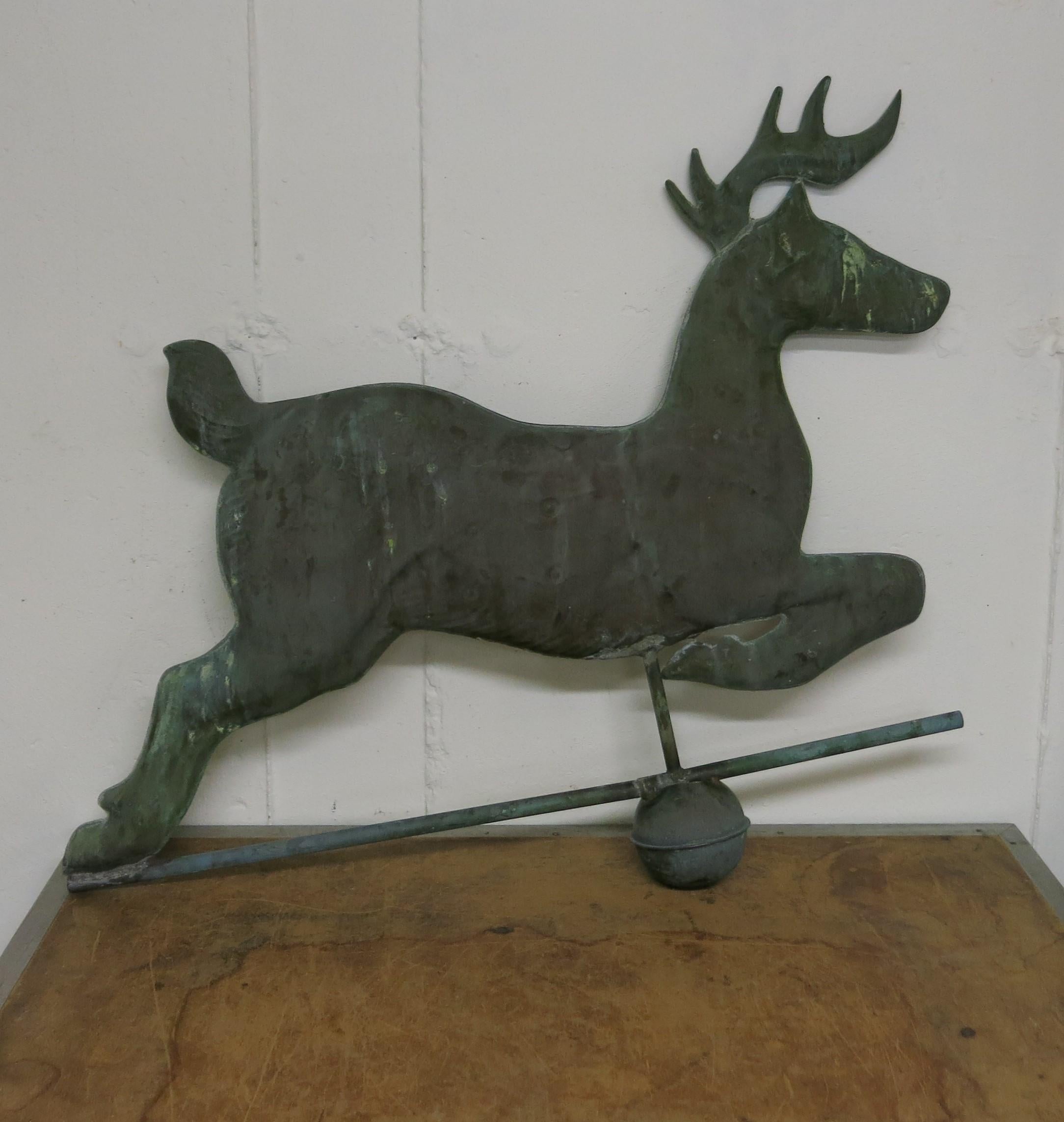 Nice patinated leaping stag weathervane. Dating from the 1970s. It is 32