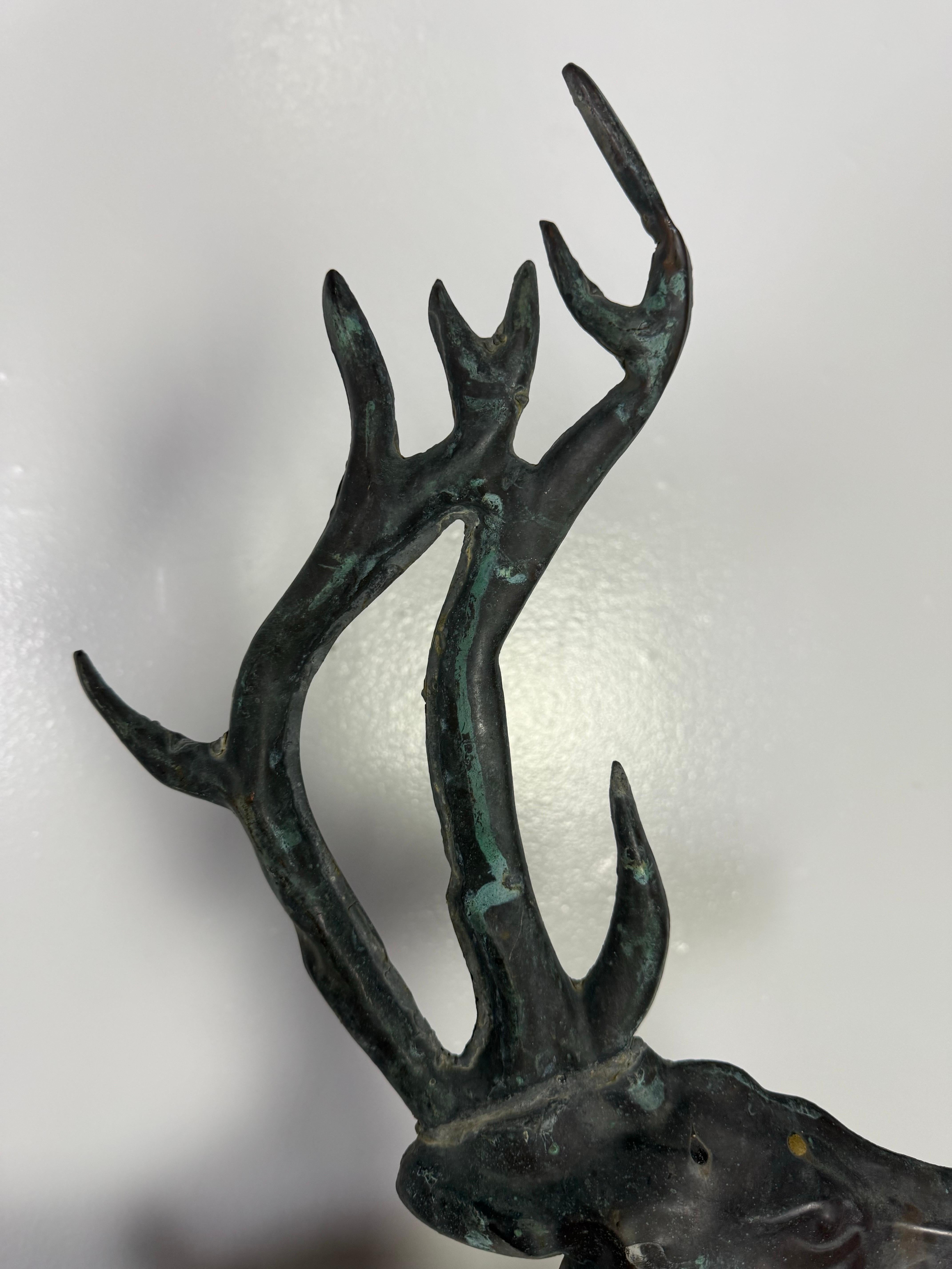 Leaping Stag Weathervane Mounted on Marble Base C. 1940's For Sale 4