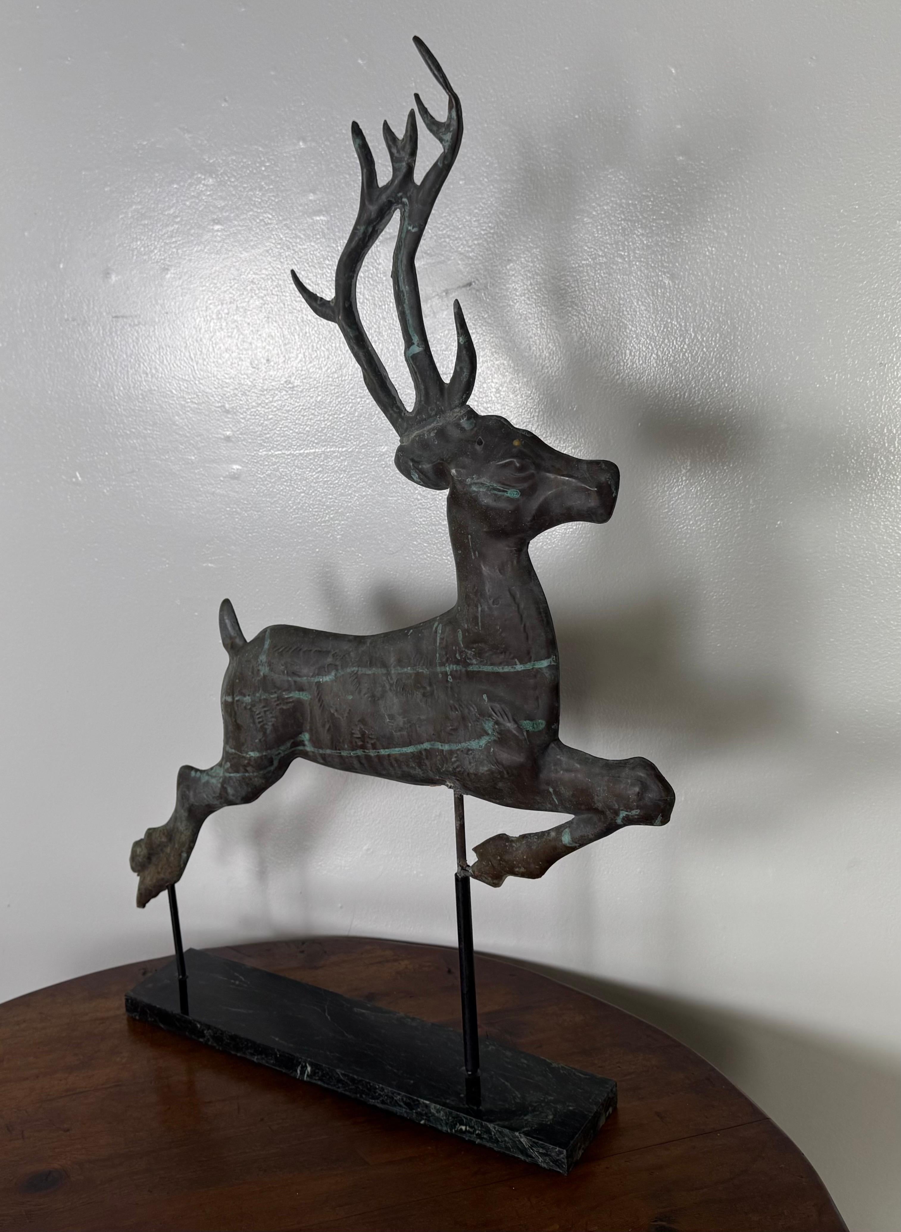 Leaping Stag Weathervane Mounted on Marble Base C. 1940's For Sale 6