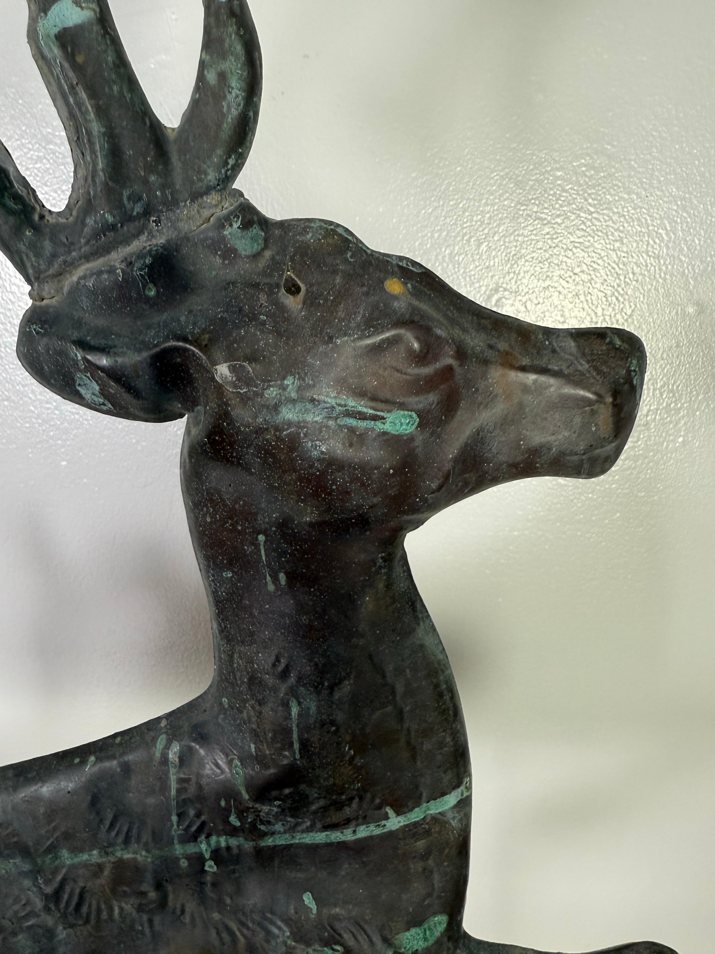 Mid-20th Century Leaping Stag Weathervane Mounted on Marble Base C. 1940's For Sale
