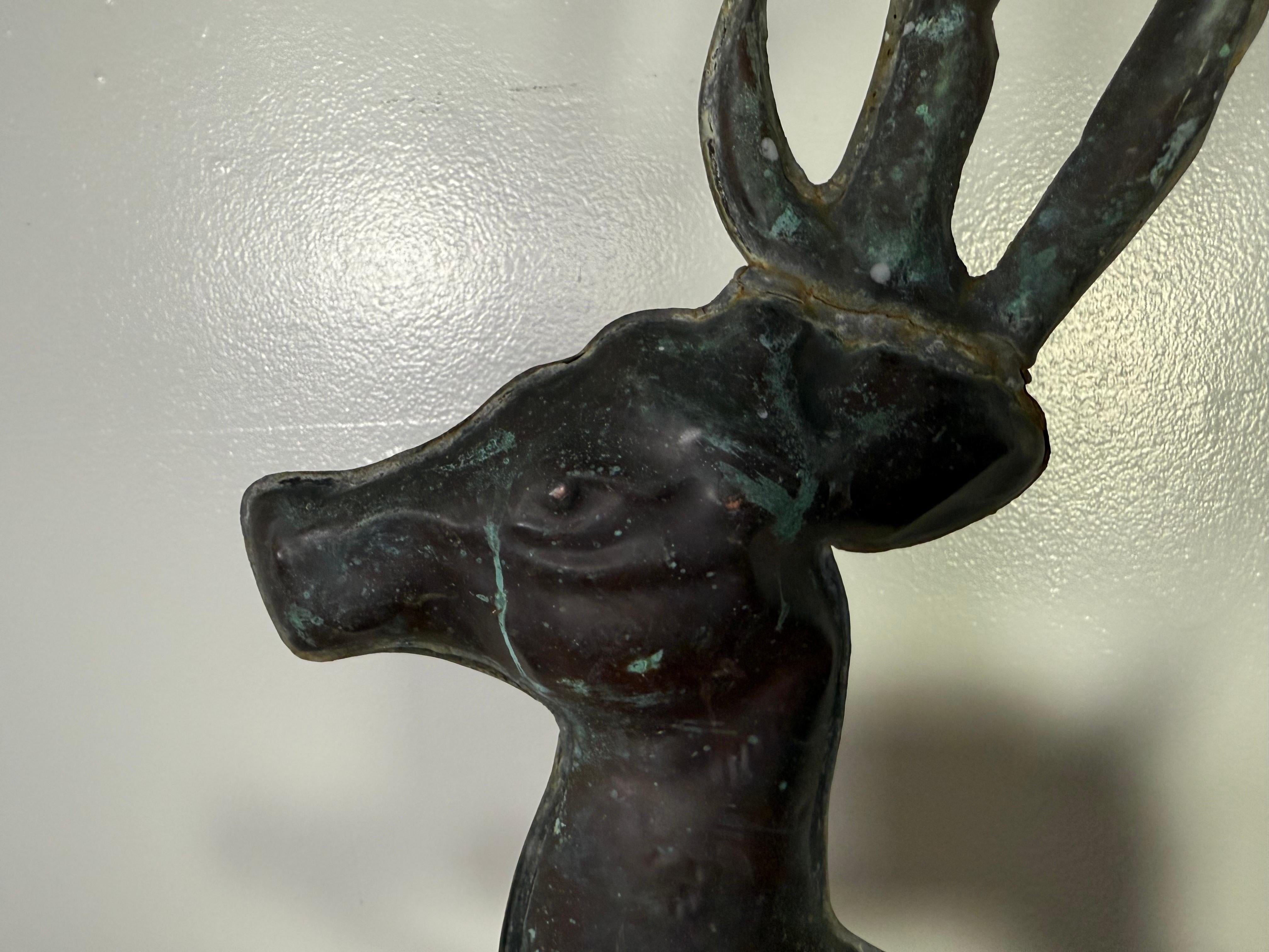 Leaping Stag Weathervane Mounted on Marble Base C. 1940's For Sale 1