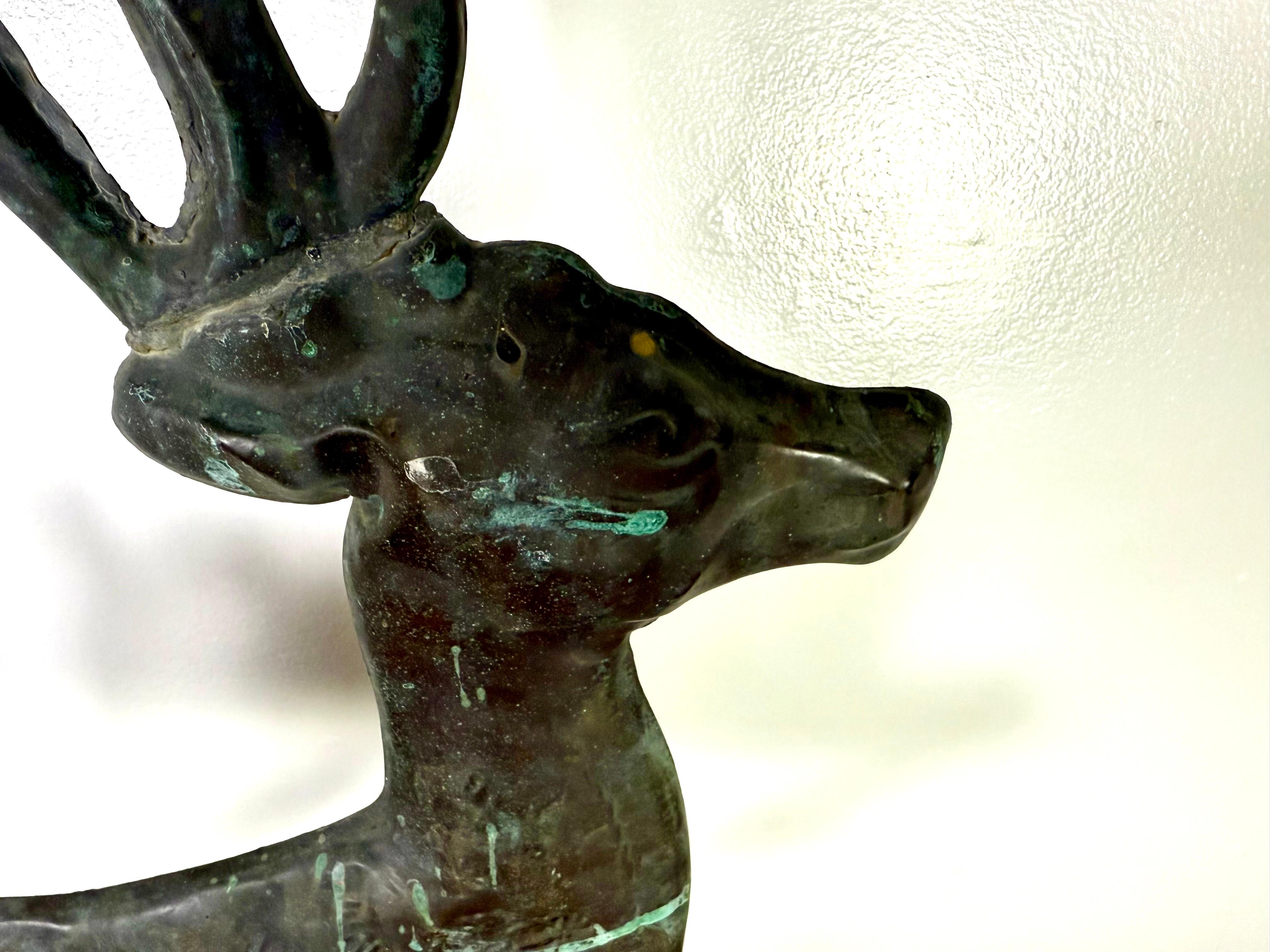 Leaping Stag Weathervane Mounted on Marble Base C. 1940's For Sale 2