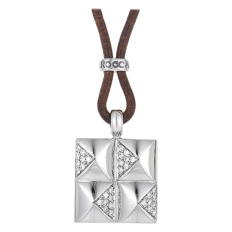 Leather 18 Karat White Gold Diamond Pendant Necklace