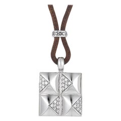 Leather 18 Karat White Gold Diamond Pendant Necklace