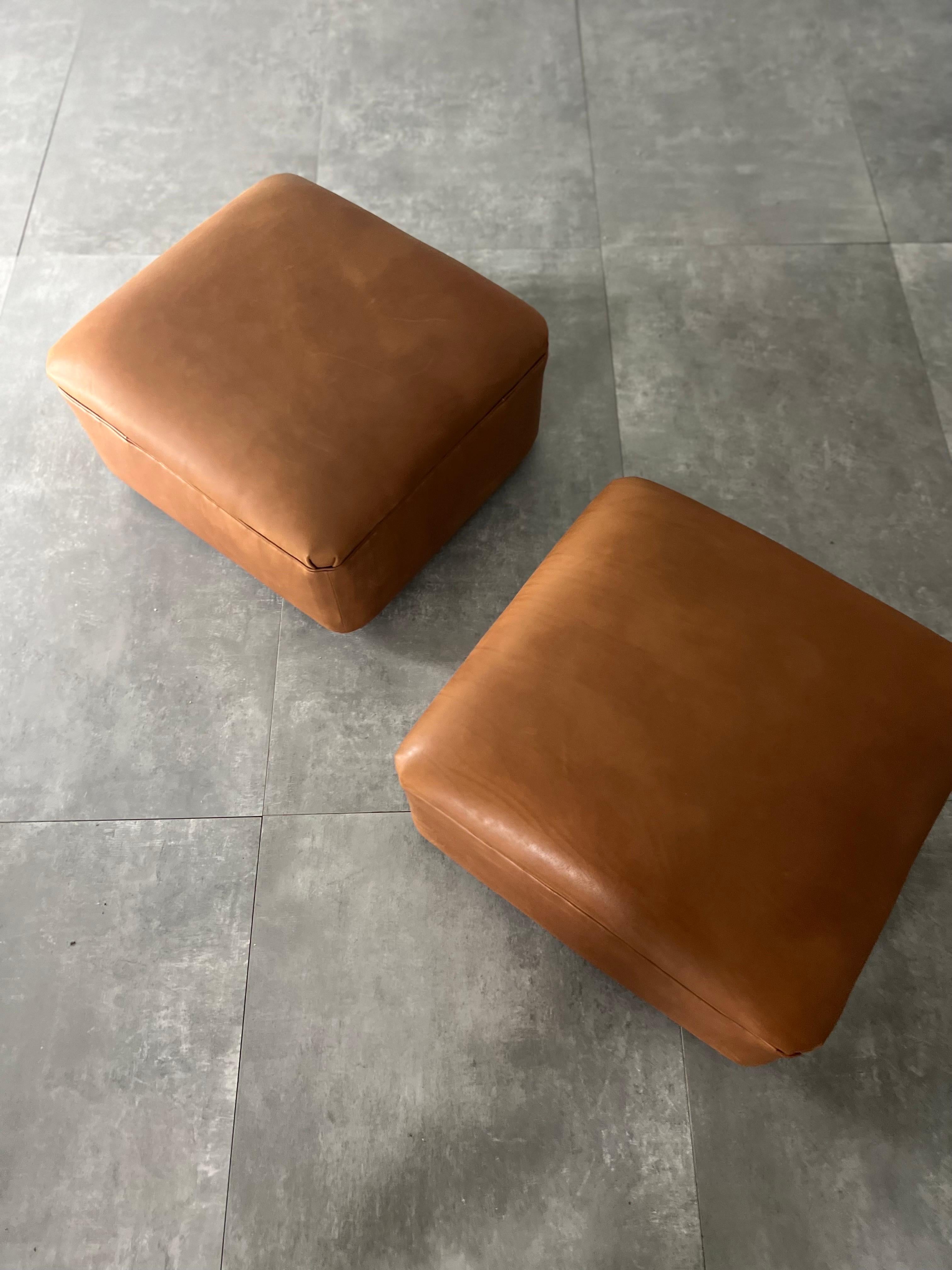 Mid-20th Century Leather 1960s ottomans, set of 2