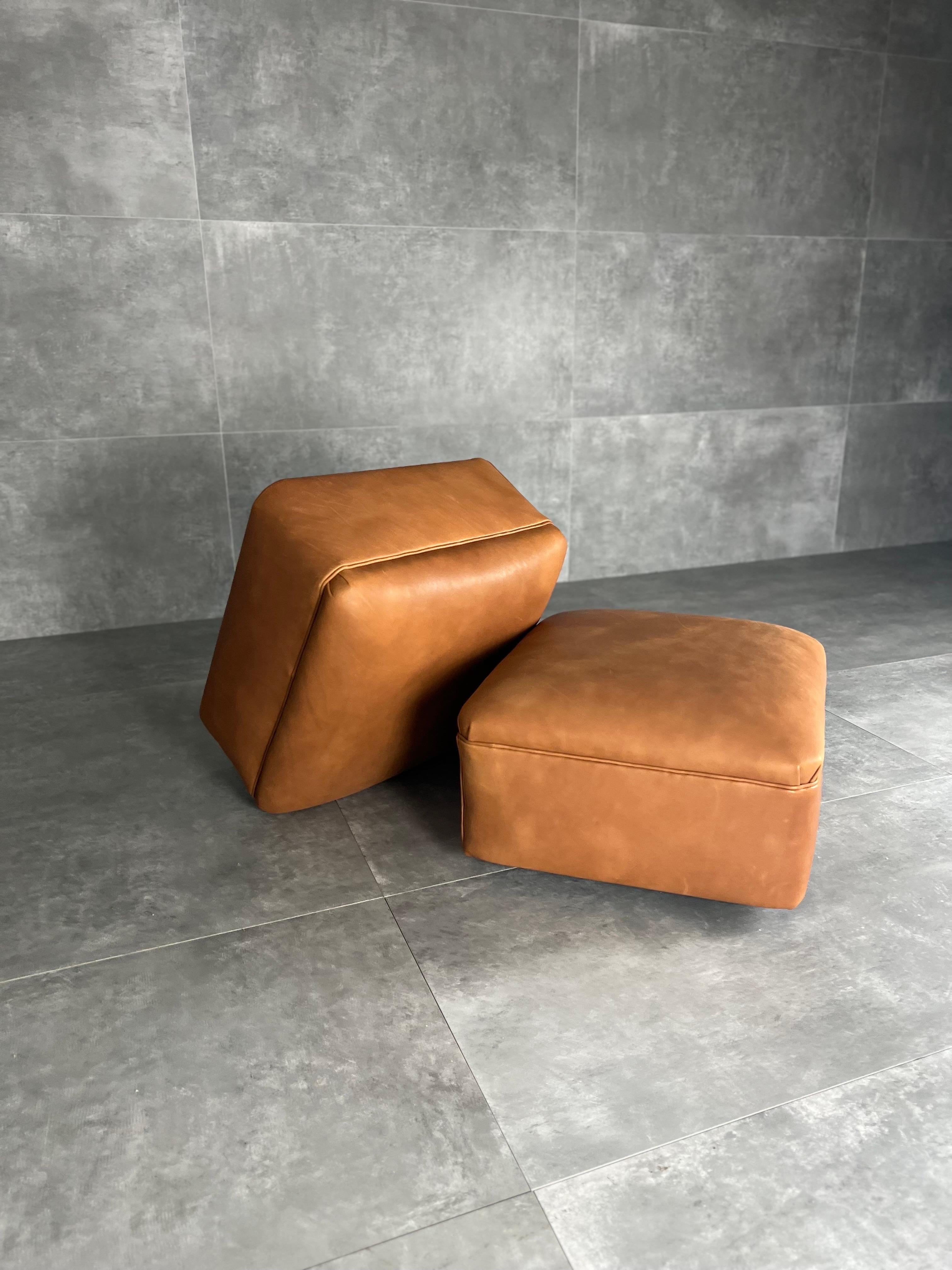 Leather 1960s ottomans, set of 2 2