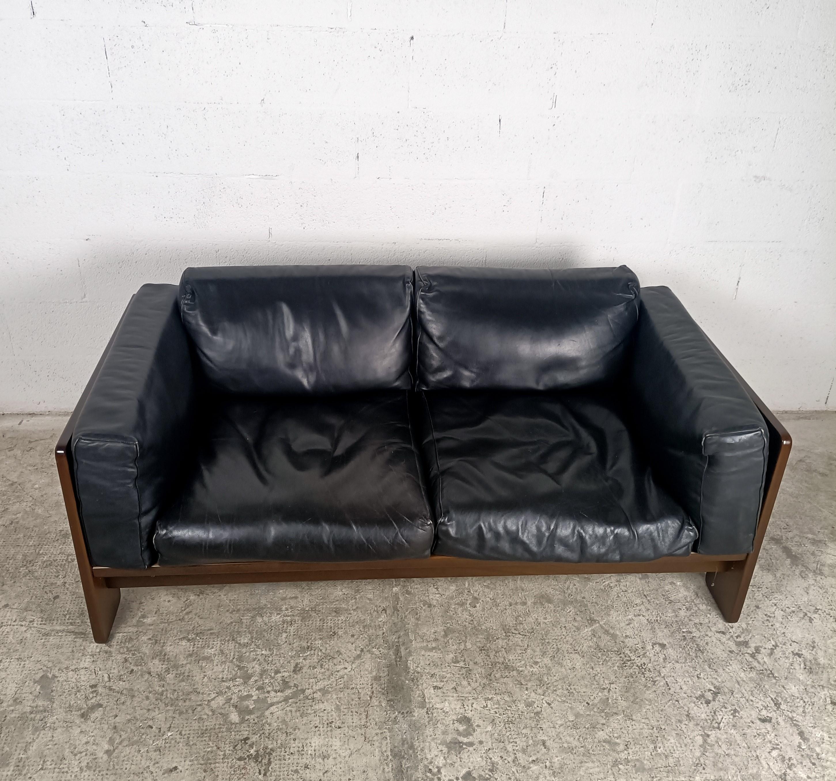 Mid-Century Modern Leather 2 Seater Bastiano Sofa by Afra & Tobia Scarpa for Gavina 60s