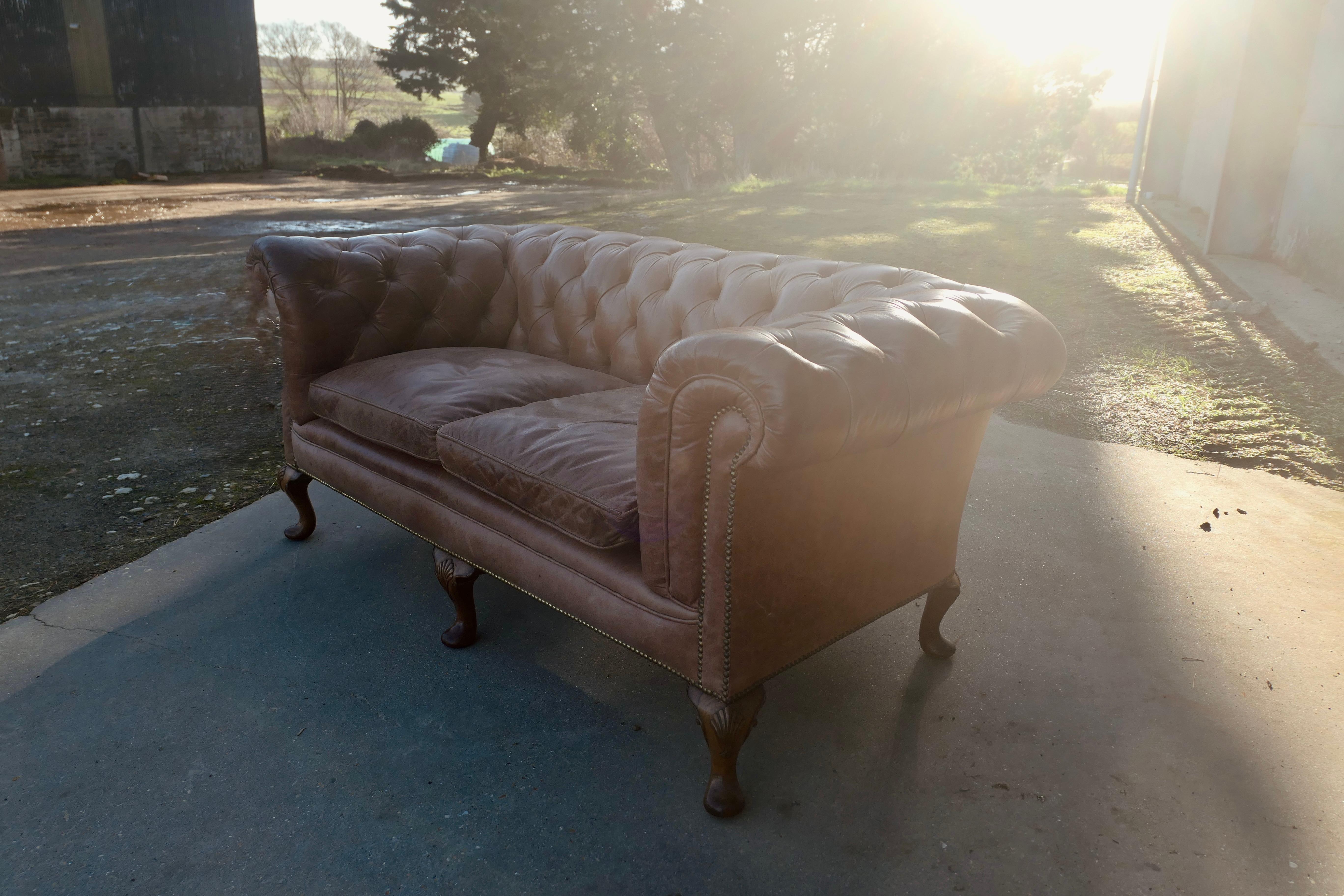 Early 20th Century Leather 2 Seater Library Chesterfield  Settee For Sale