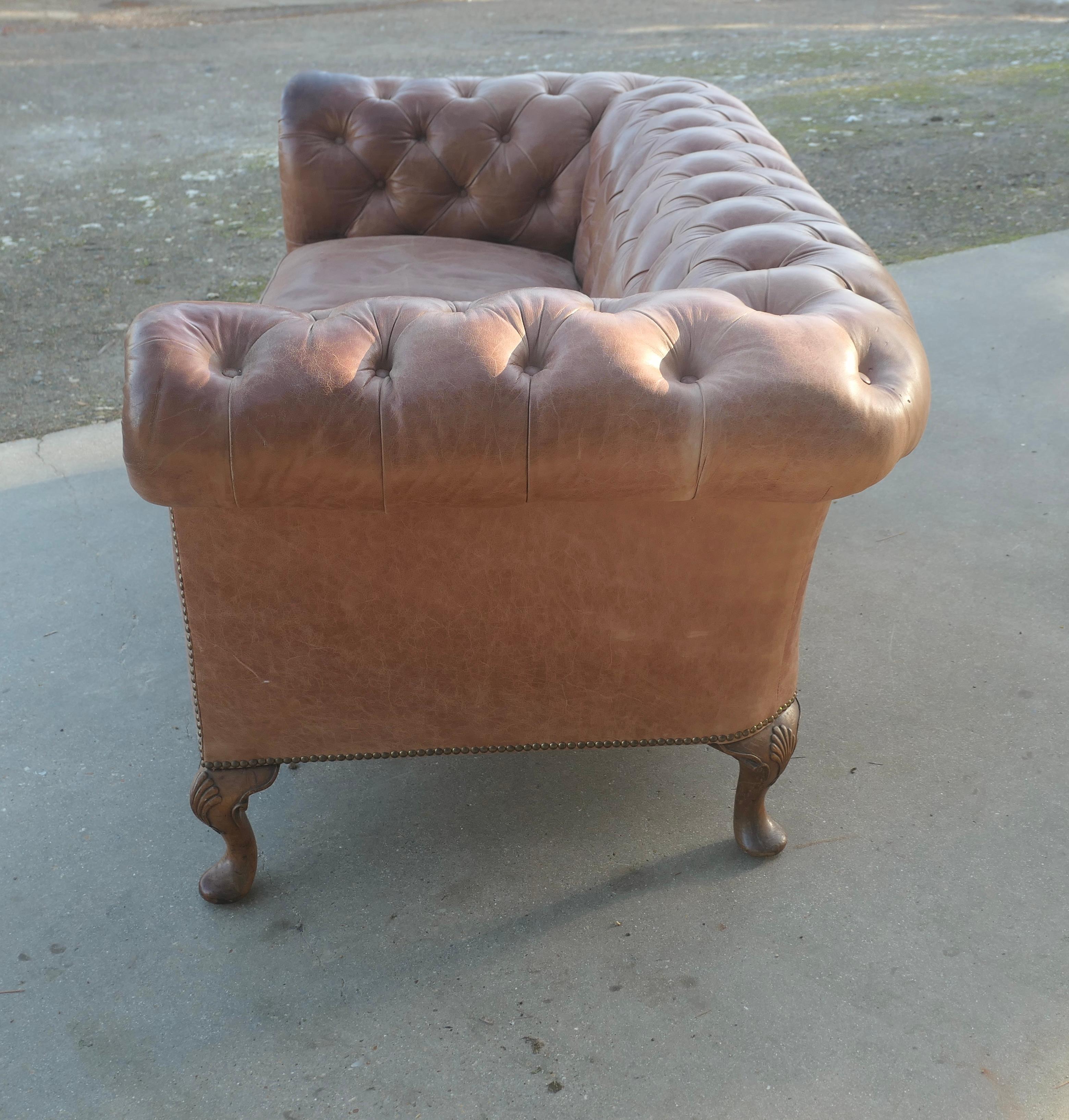 Leather 2 Seater Library Chesterfield  Settee For Sale 1