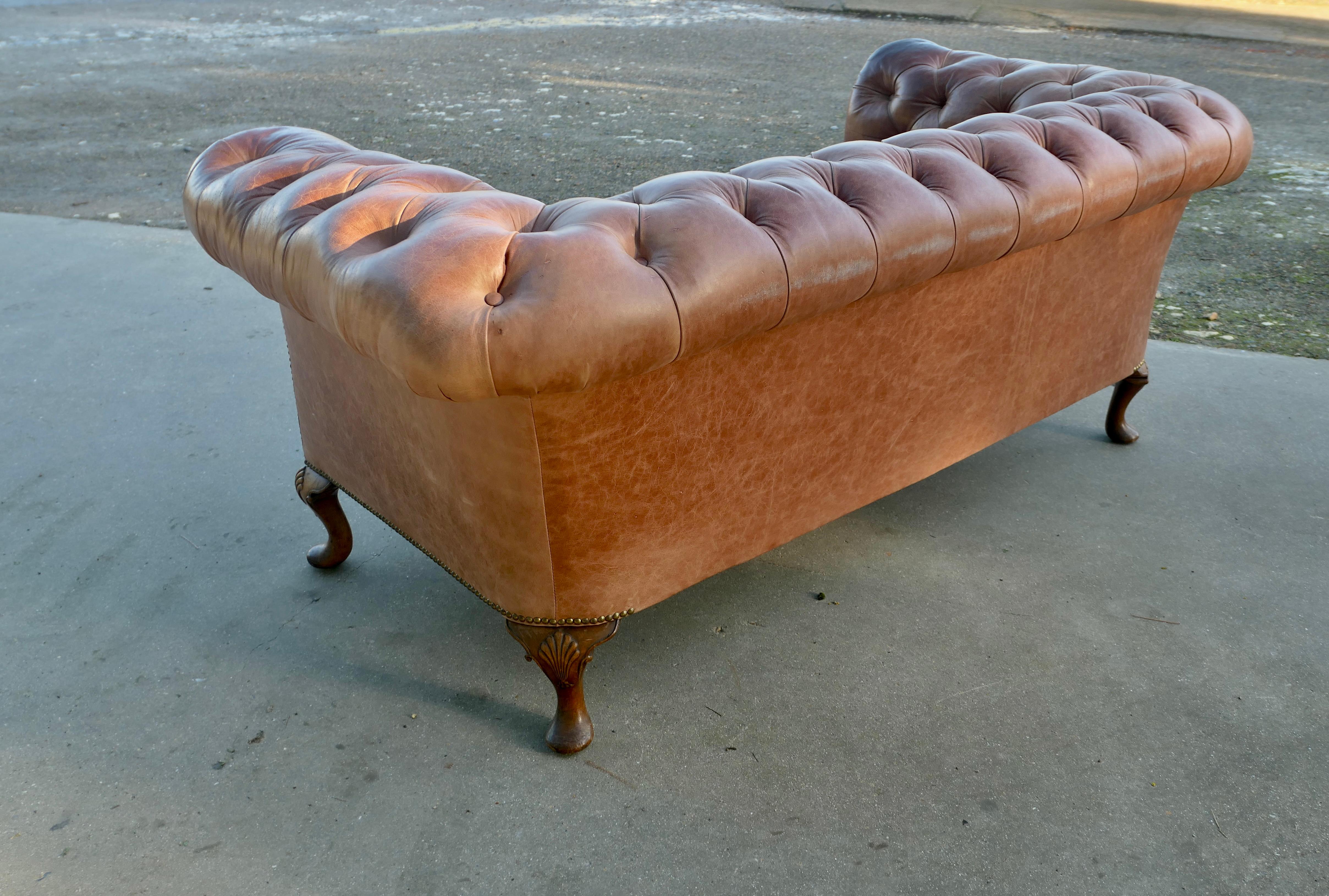 Leather 2 Seater Library Chesterfield  Settee For Sale 2