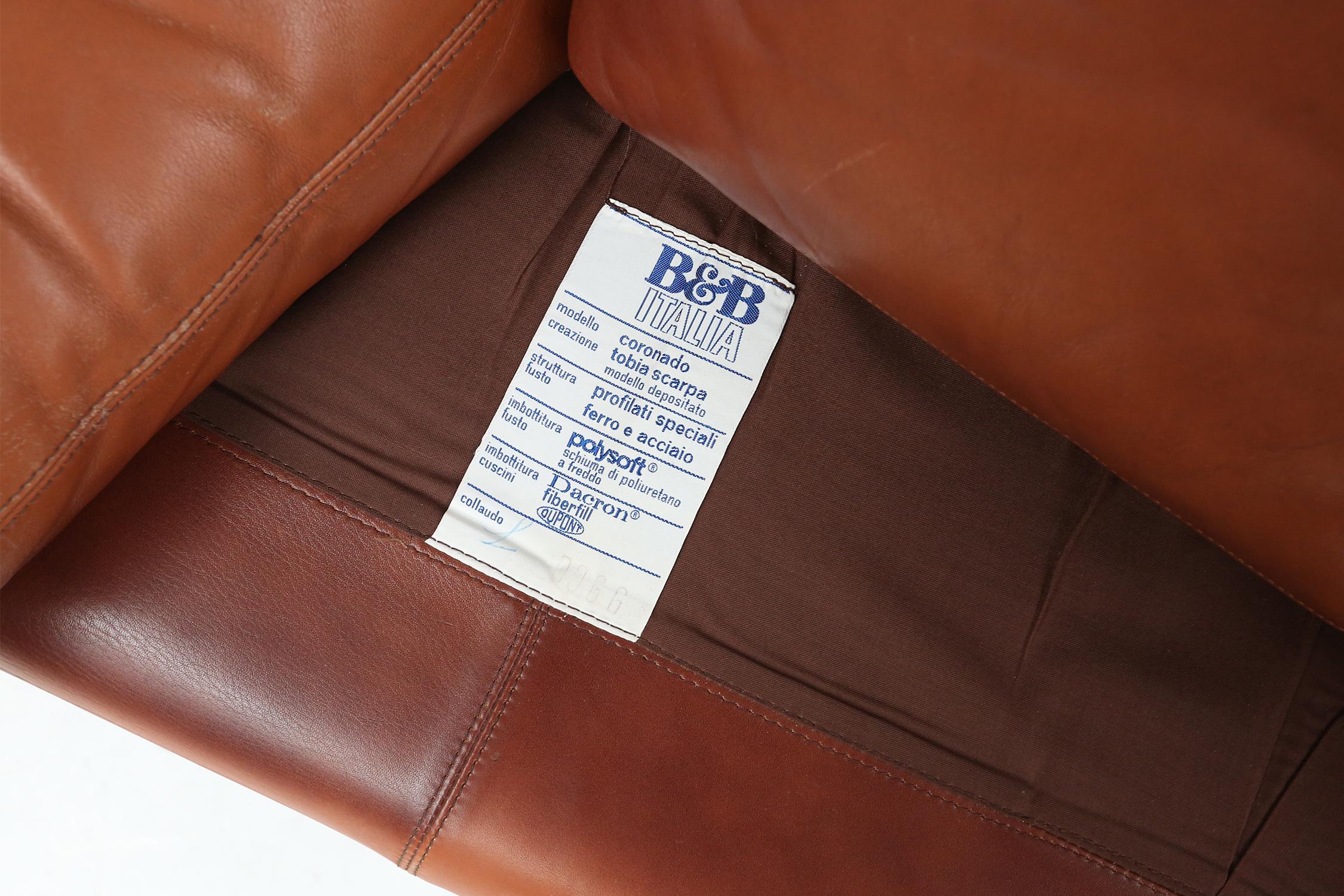Leather 2-seater sofa Coronado by Tobia Scarpa for B&B Italia, Italy ca. 1960 For Sale 14