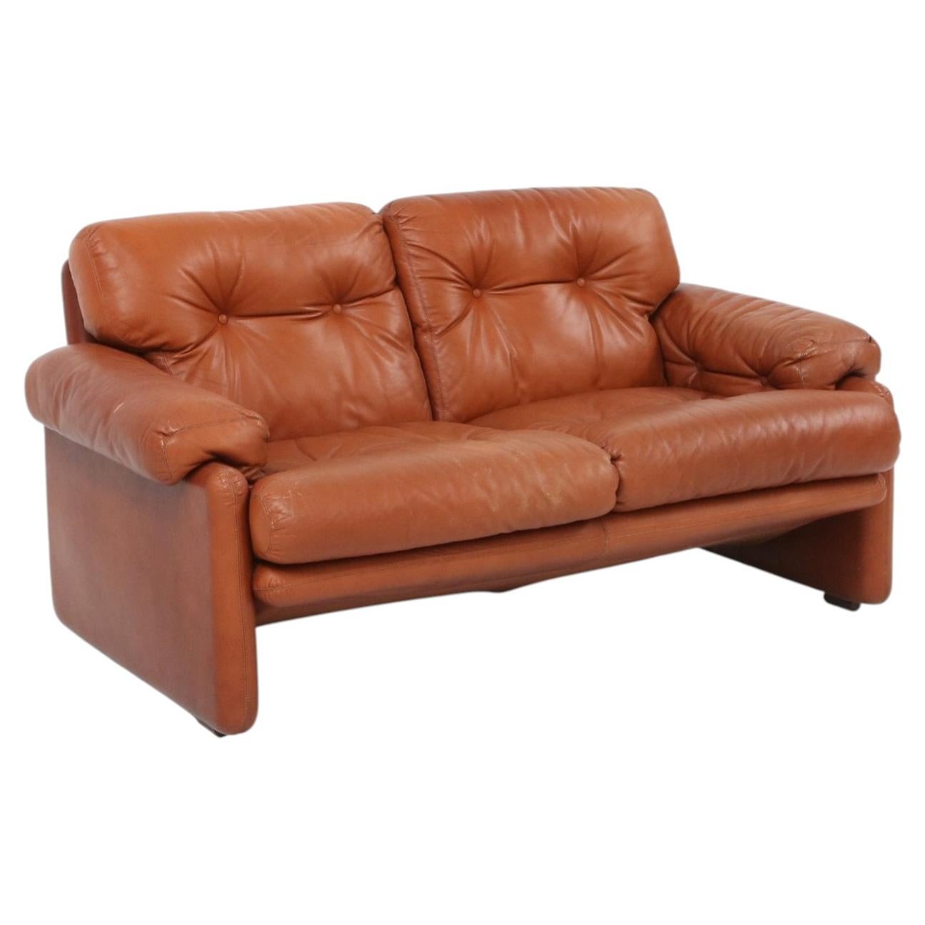Leather 2-seater sofa Coronado by Tobia Scarpa for B&B Italia, Italy ca. 1960 For Sale