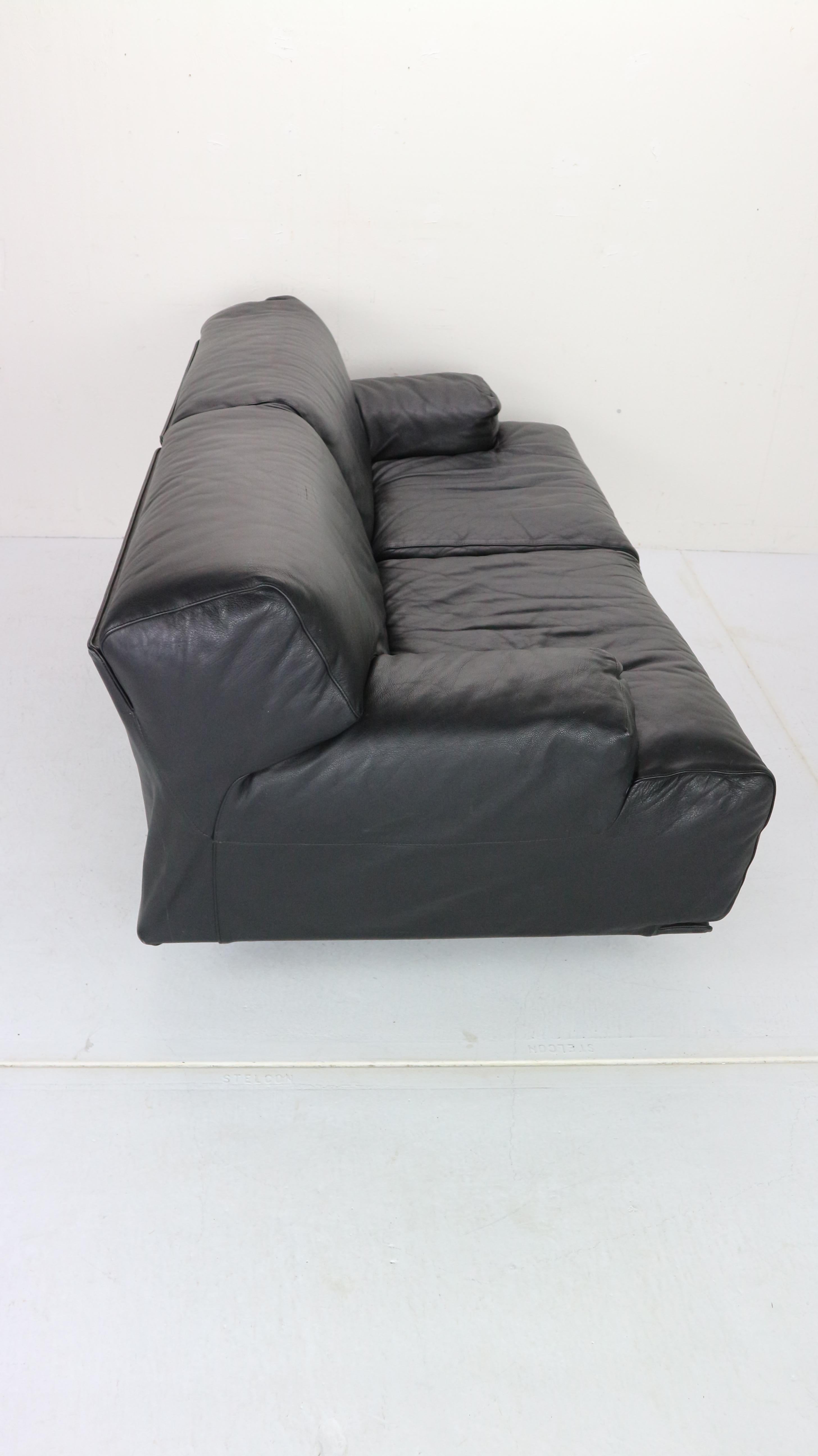 Mid-Century Modern Leather 2-Seat Sofa 