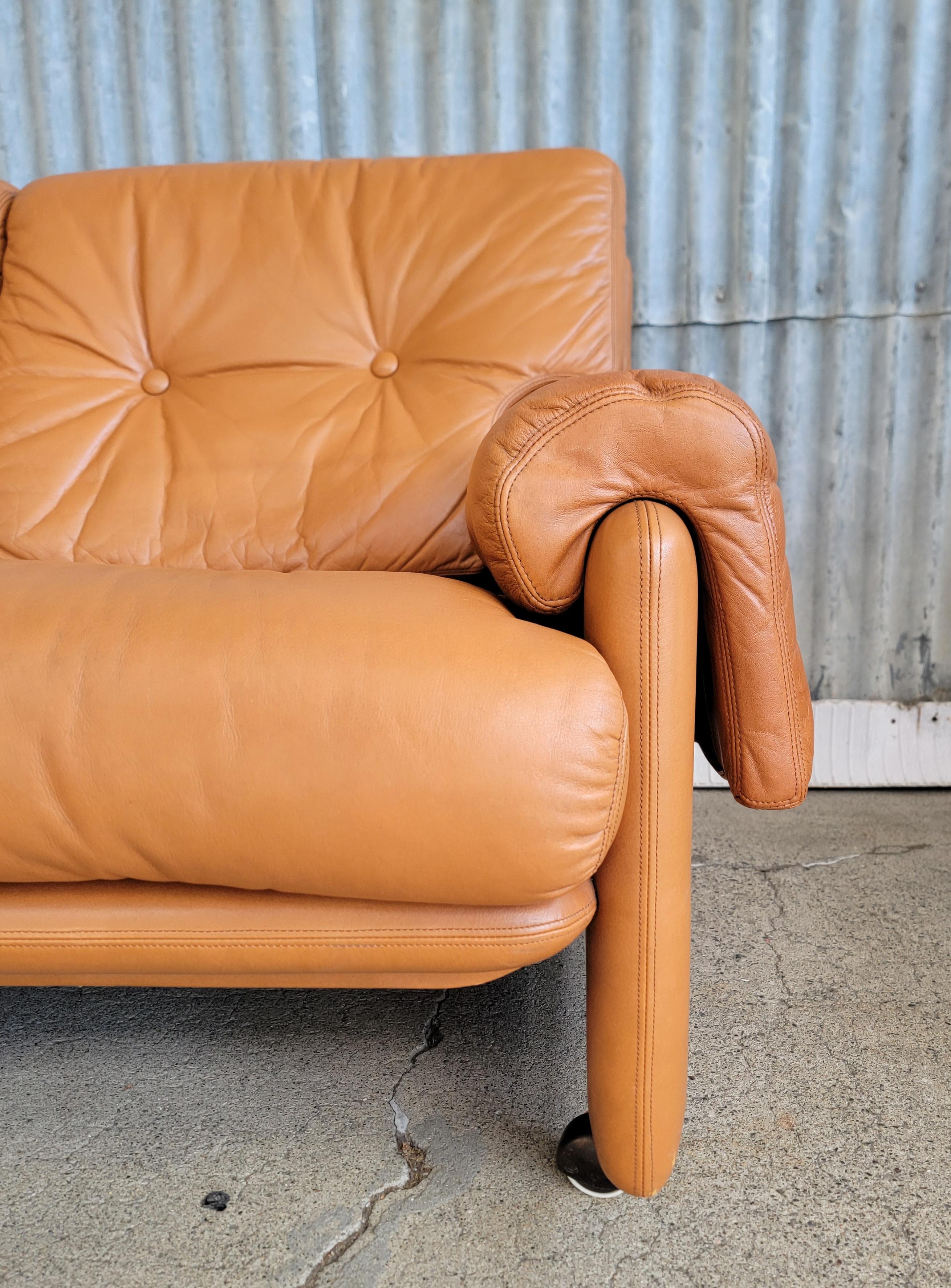 Leather 3 Seat Sofa Attributed to Tobia Scarpa For Sale 5