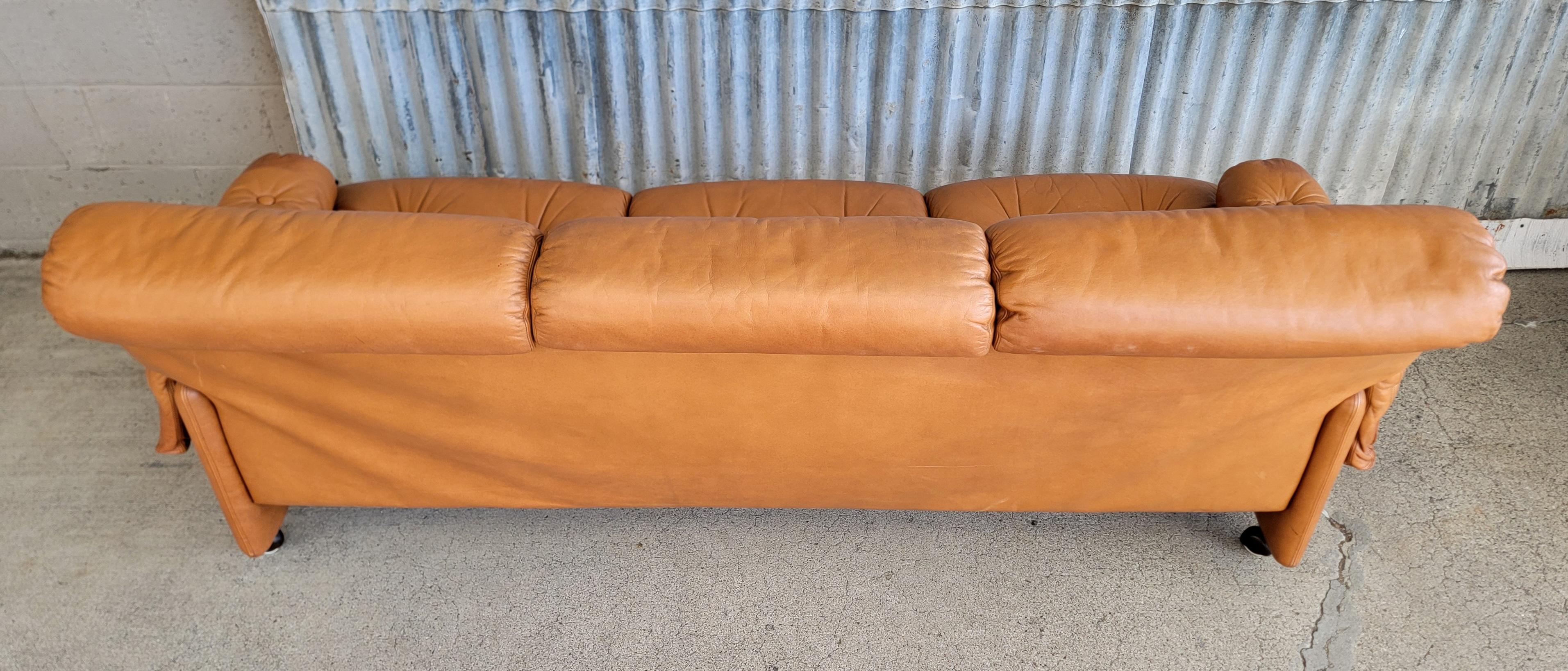 Leather 3 Seat Sofa Attributed to Tobia Scarpa For Sale 6