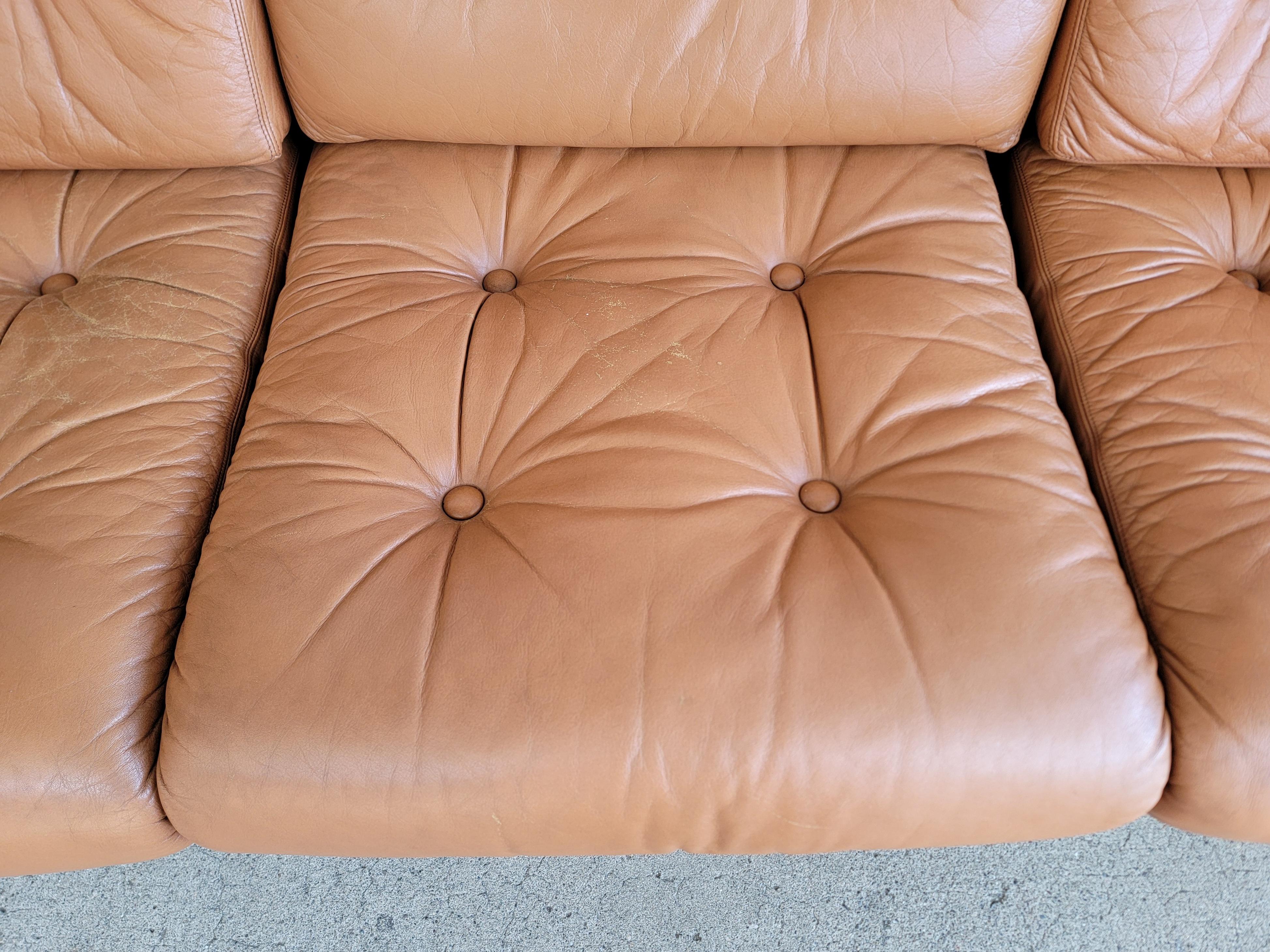 Leather 3 Seat Sofa Attributed to Tobia Scarpa For Sale 1